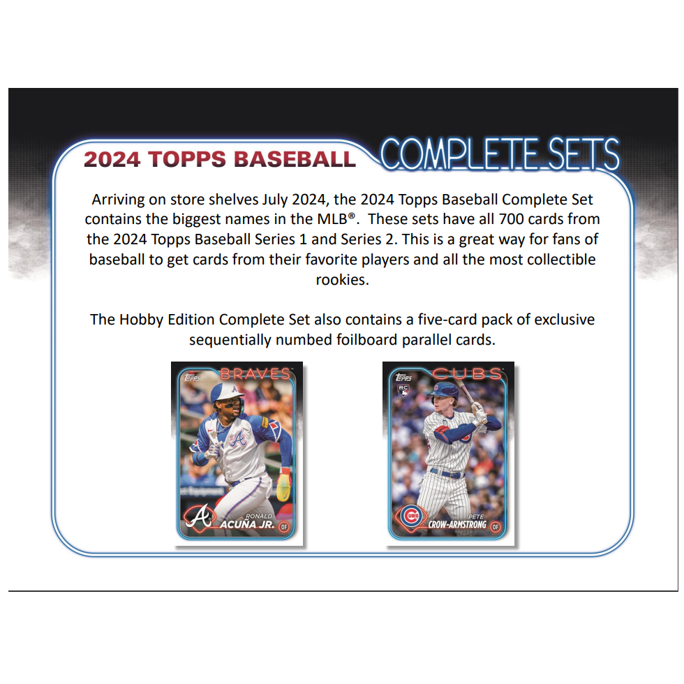 2024 Topps Baseball Complete Sets Hobby Box - MLB Trading Cards Collection for Collectors & Fans - Perfect for Gifts, Investments, and Fantasy Baseball