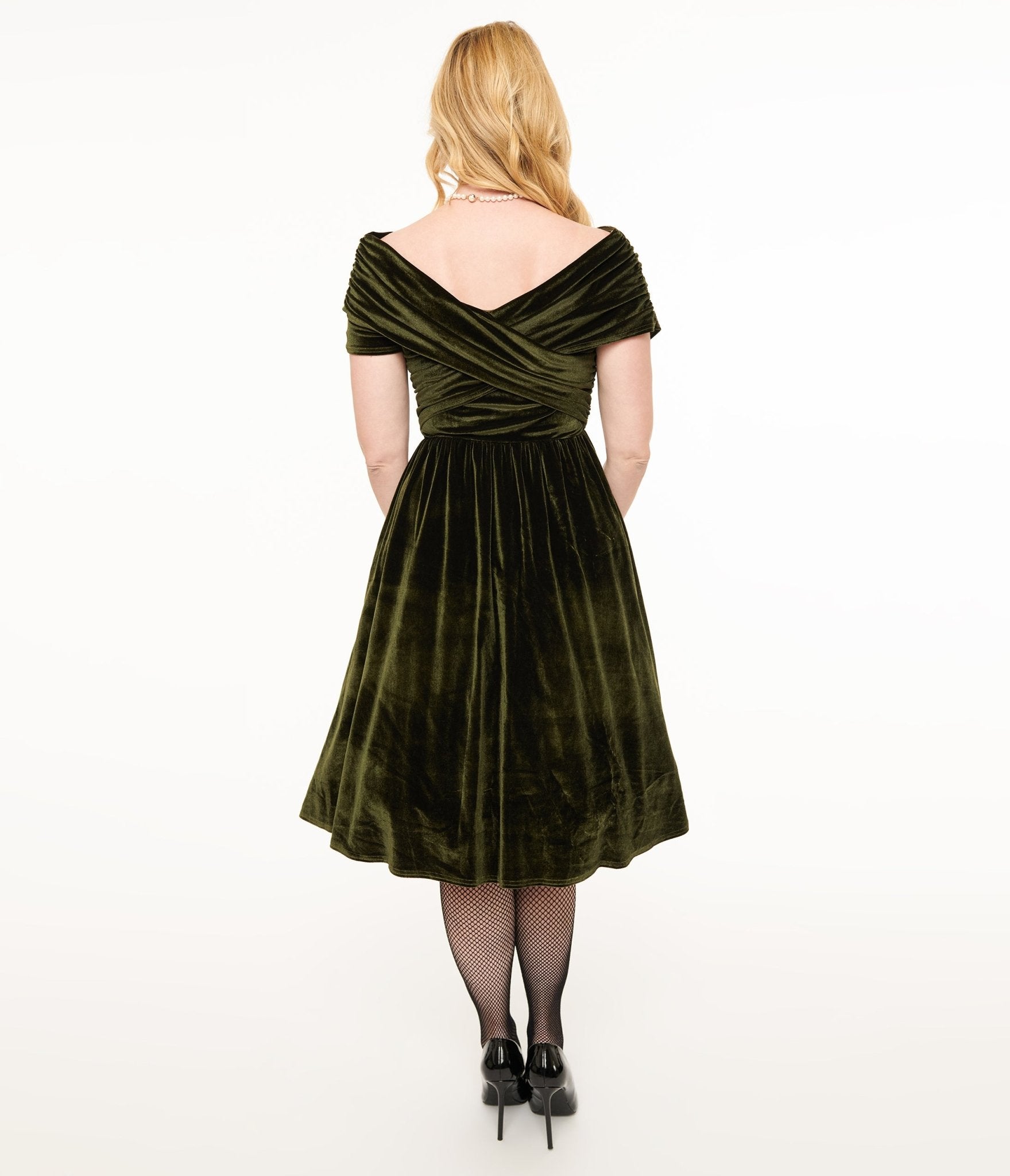 Vintage 1950s Olive Green Shirred Velvet Swing Dress - Retro Cocktail Party & Holiday Formal Wear for Women