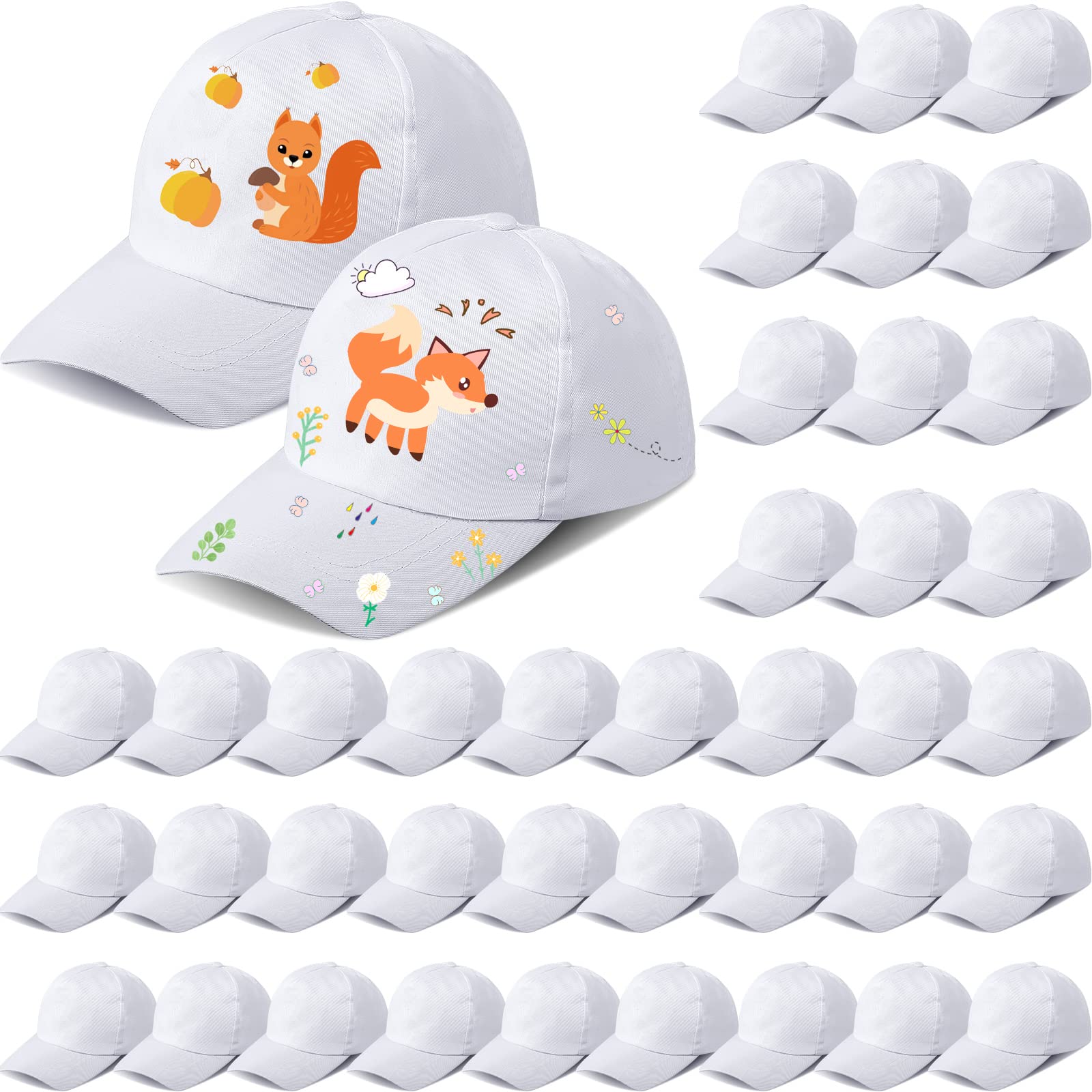 30 Pack Blank White DIY Baseball Caps for Kids - Adjustable Back Strap Sun Hats for Painting, Customization, Sports & Outdoor Activities - Perfect for Hiking, Camping, Birthday Parties & School Events