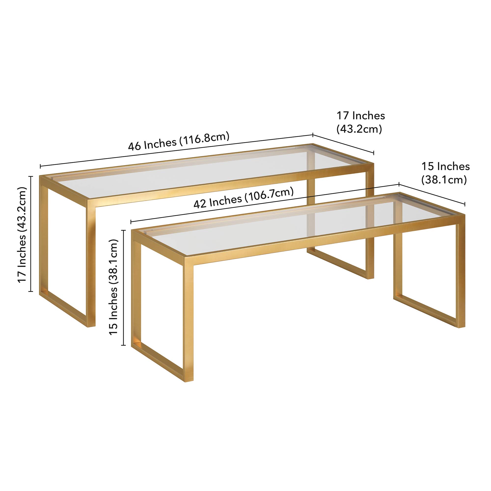Henn&Hart Rectangular Nested Coffee Table in Brass - Modern Living Room Furniture, Minimalist Studio Apartment Essentials - Perfect for Small Spaces & Contemporary Home Decor