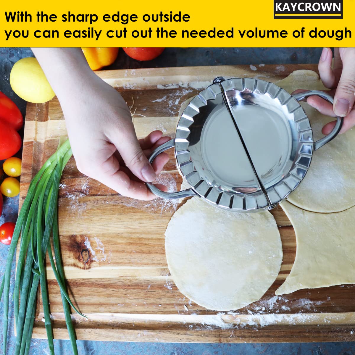 KAYCROWN Stainless Steel Empanada Press - 6 Inch XL Ravioli Mold, Pierogi Dumpling Maker & Pastry Dough Cutter - Professional Kitchen Tool for Homemade Empanadas, Dumplings & Pastries - Perfect for Baking, Cooking & Party Food Prep