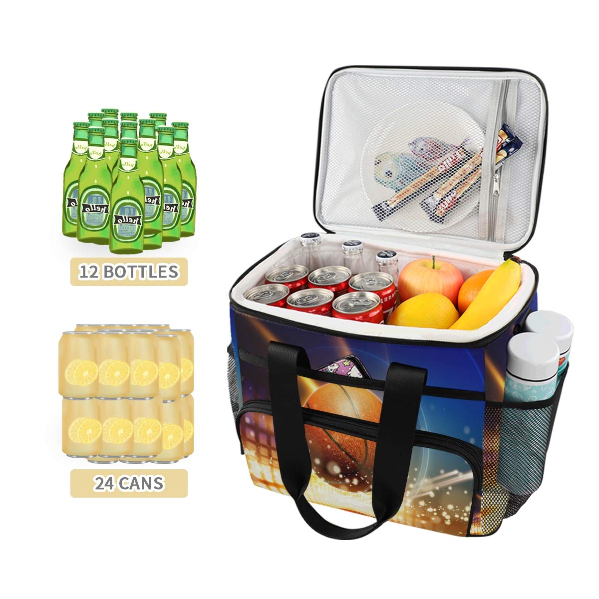Leakproof Reusable Insulated Lunch Cooler Bag with Detachable Shoulder Strap - Perfect for School, Work, Picnic, Beach & Sports | Basketball Fan Design | Keeps Food Fresh for Hours