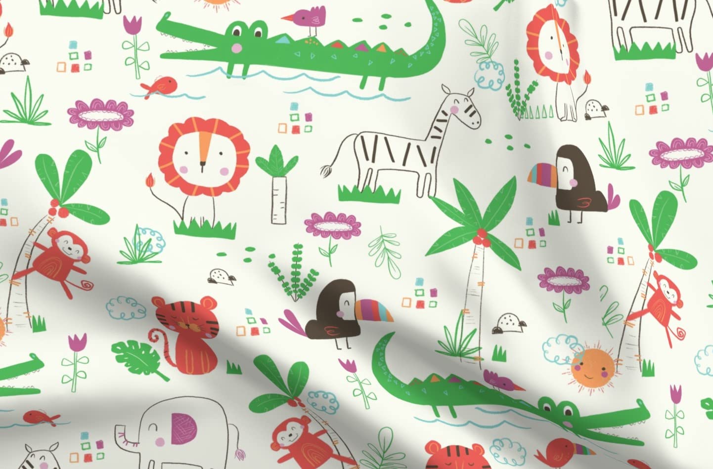 Premium Safari Animal Print Minky Fabric - Bird, Fish, Tree, Jungle, Lion, Zebra, Monkey & Alligator Design - Soft Plush Fat Quarter for Baby Blankets, Quilt Backing & DIY Sewing Projects - Perfect for Nursery Decor, Kids Room & Handmade Gifts