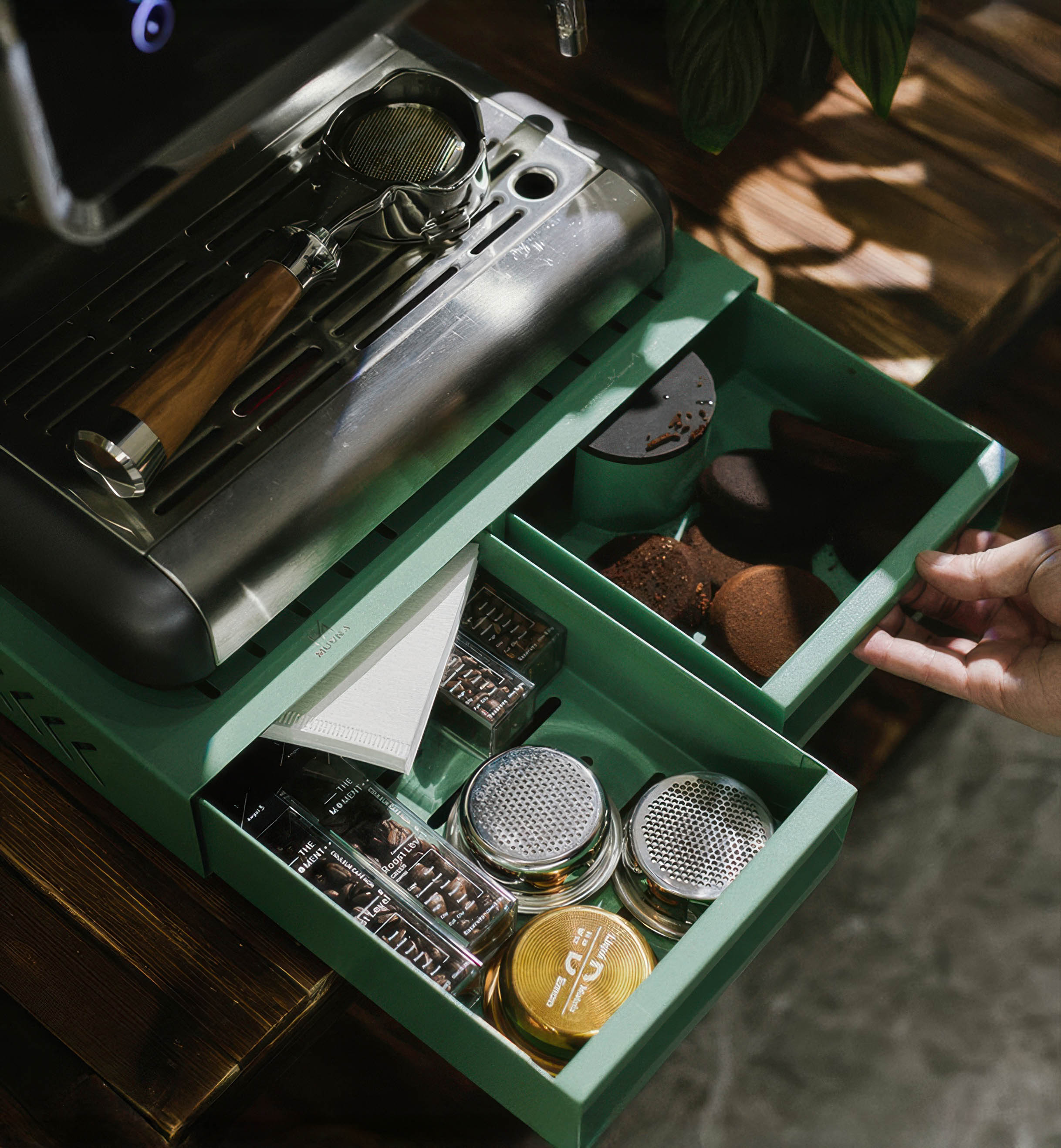 Professional Barista Double Knock Box Drawer - Espresso Grounds Knockout Container for Coffee Shops & Home Brewing | Compact & Durable Coffee Accessory for Baristas & Enthusiasts