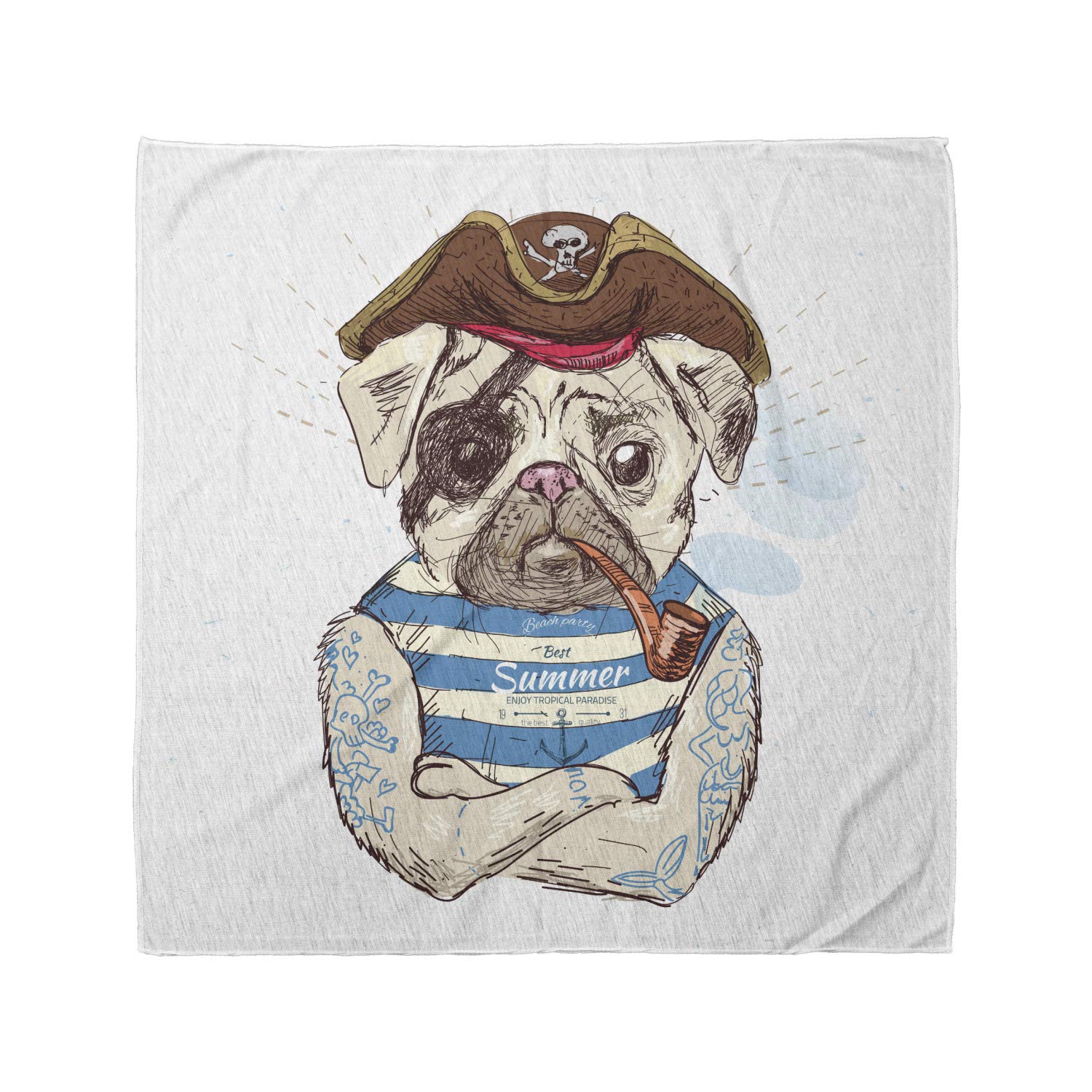Ambesonne Pug Bandana - Pirate Dog Conqueror of The Sea - Unisex Pet Head & Neck Scarf for Dogs - Perfect for Costume Parties, Halloween & Pirate-Themed Events
