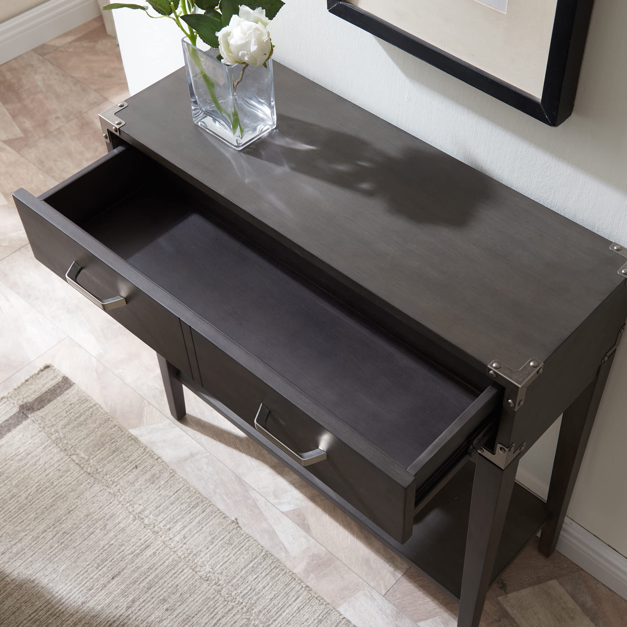 Leick Home Beckett One Drawer Hall Stand with Shelf - Entryway Storage Organizer for Living Room, Hallway & Foyer - Anthracite/Pewter Finish - Perfect for Small Spaces, Keys, Mail & Decor