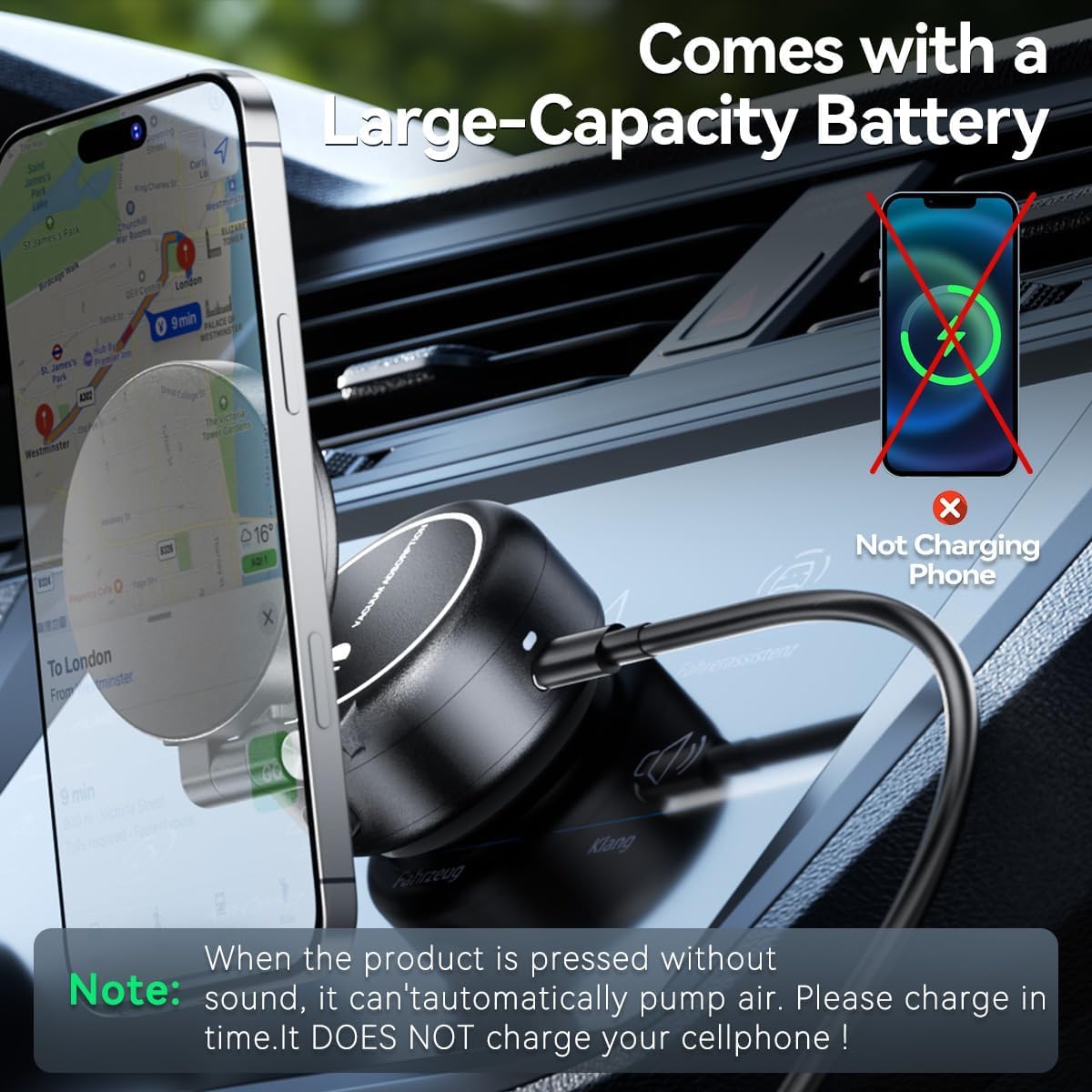 Vacuum Suction Magnetic Car Phone Holder - Foldable Adjustable Car Mount for iPhone 12/13/14/15/16 - Strong Magnetic Grip for Mirror/Glass/Screen/Smooth Non-Porous Surfaces (No Charging) - Perfect for Hands-Free Driving, GPS Navigation & Safe Phone Use on the Road