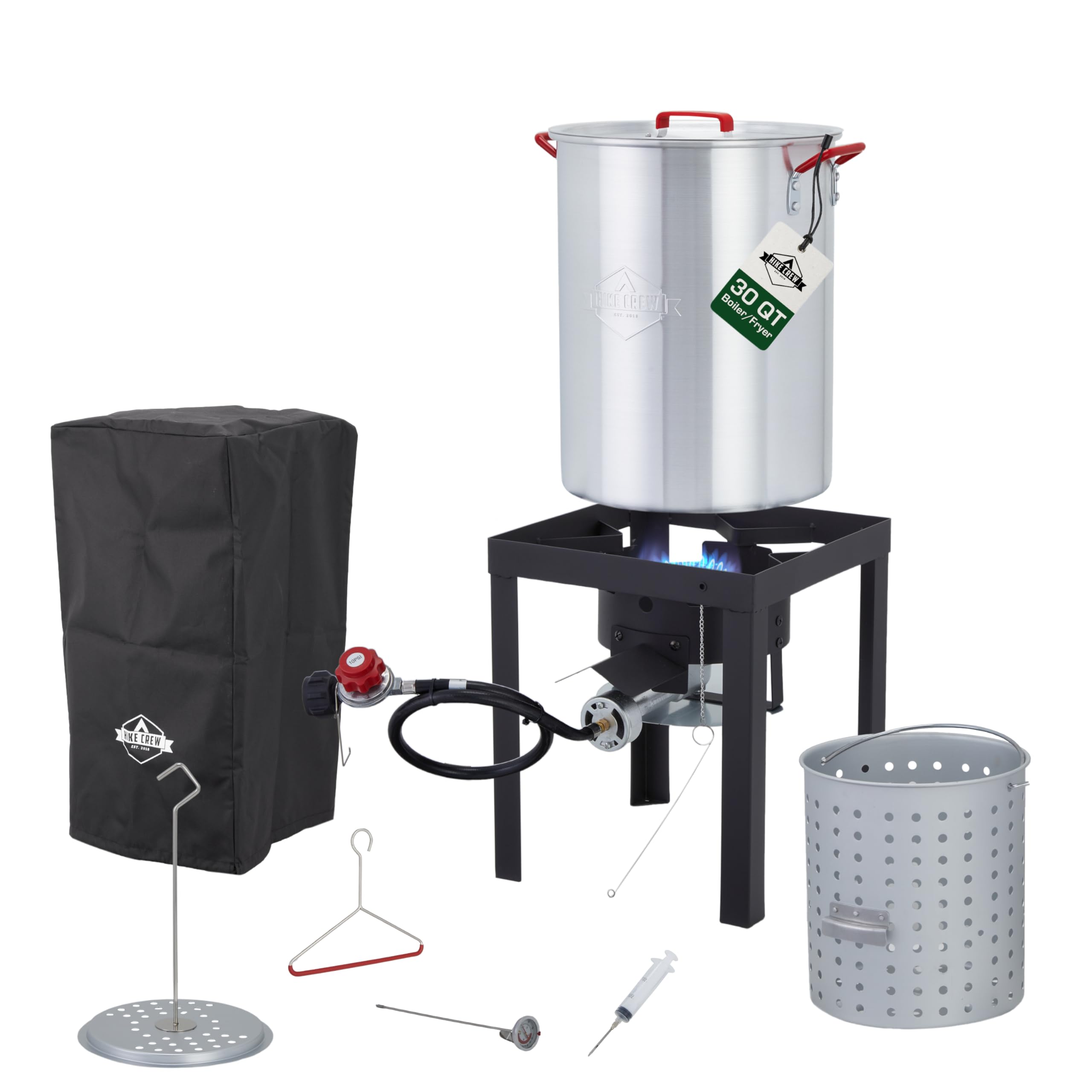 Hike Crew 30Qt Outdoor Turkey Fryer Kit - Complete Set for Steaming, Boiling & Deep Frying with Pot, Basket, Thermometer, Injector, Stand & Accessories - Perfect for Backyard BBQs, Camping & Holiday Cooking