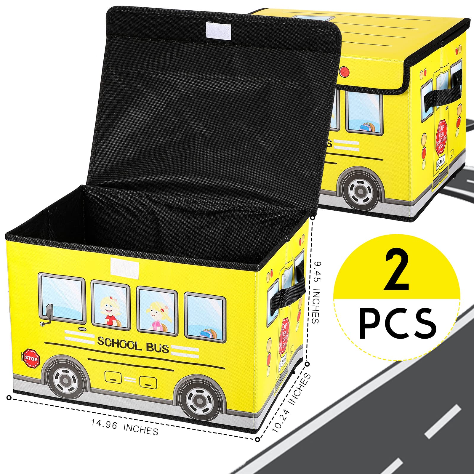 Sweetude 2-Pack Foldable School Bus Treasure Box with Lid - Classroom Storage Organizer for Kids, Teachers & Students - Perfect for Toy Prizes, Awards & Classroom Organization (Yellow)