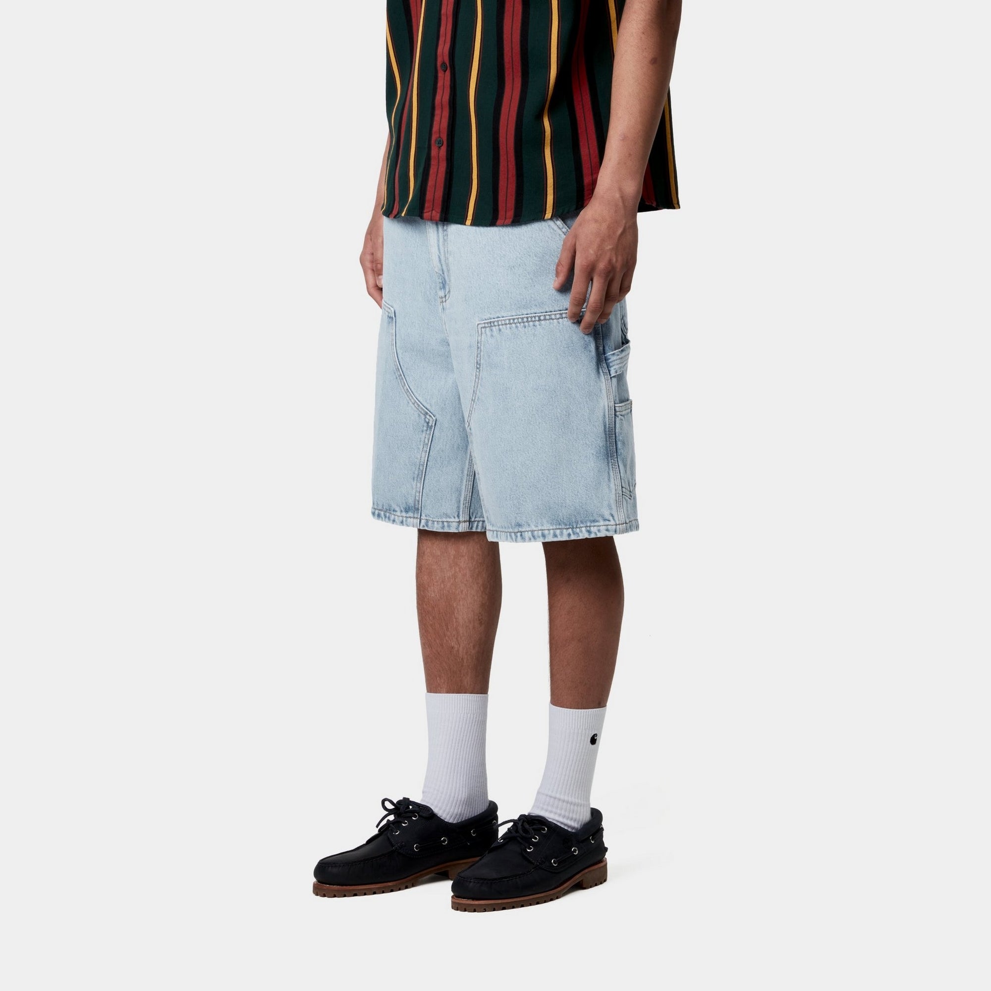 Double Knee Denim Shorts for Men - Heavy Stone Bleached Blue Jeans Shorts | Casual Streetwear, Summer Outfits & Beach Style