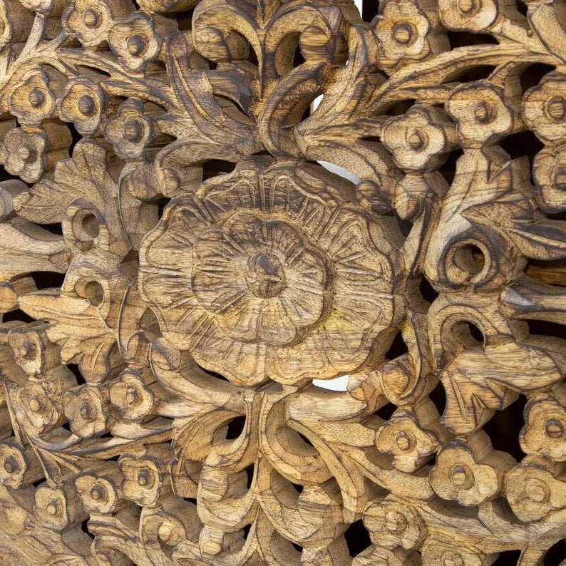 Hand Carved Solid Wood Sideboard | Traditional Indian Wooden Buffet Cabinet in Natural Finish | Perfect for Dining Room Storage & Living Room Decor