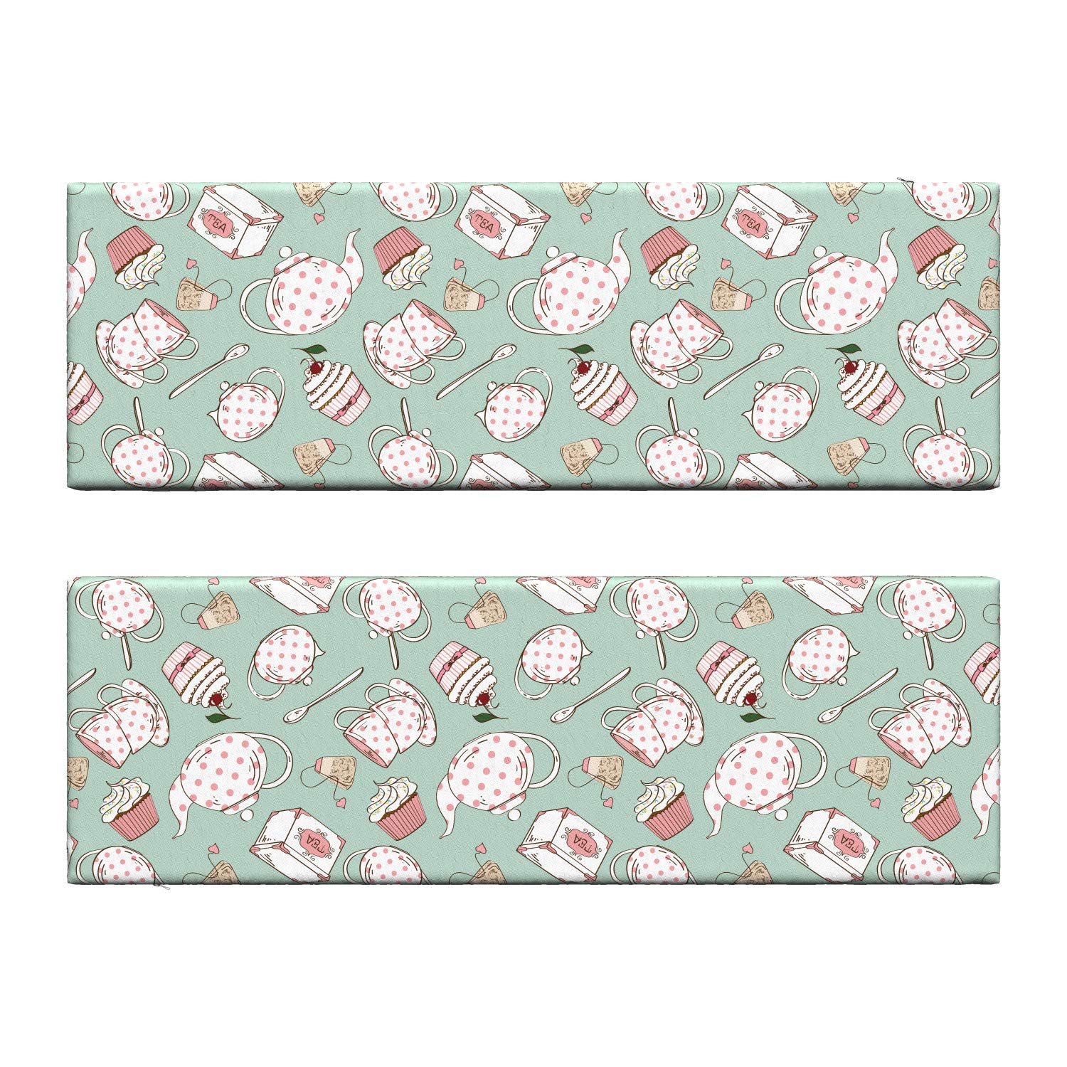 Ambesonne Tea Party Bench Cushion Set of 2 - Polka Dot Teapot & Cupcake Design, Standard Size 45