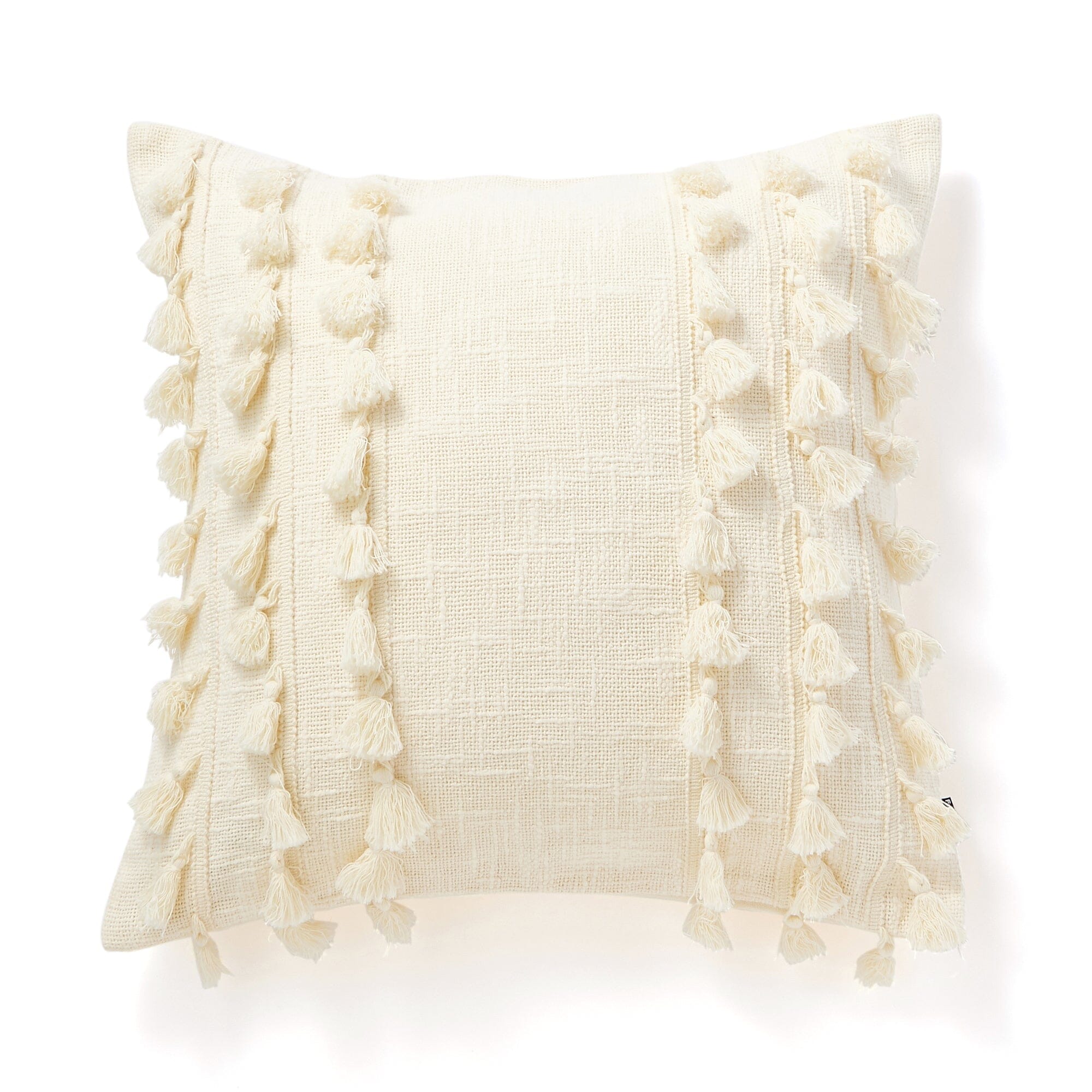Bohemian Fringe Tassel Cushion Cover 18x18 Inches - Soft Cotton Decorative Pillow Case for Sofa, Bed, Chair - White Home Decor for Living Room, Bedroom, Nursery