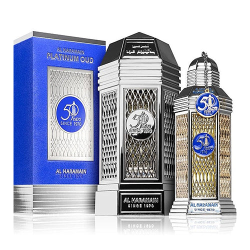Al Haramain 50 Years Platinum Oud 100ml EDP Unisex Perfume - Long Lasting Luxury Scent for Men & Women | Perfect for Date Nights, Special Occasions & Gifts
