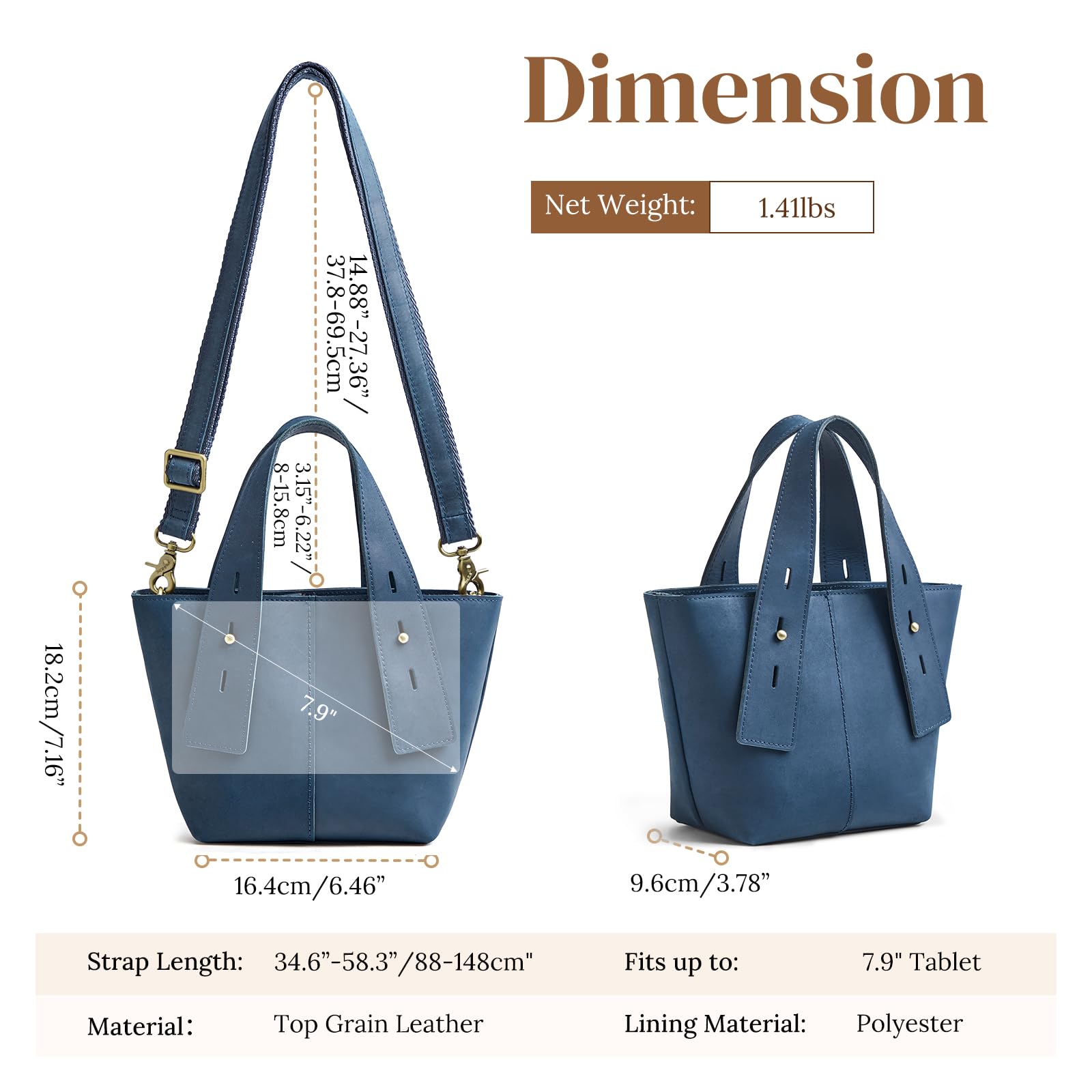 S-ZONE Women's Leather Crossbody Bag - Mini Tote Purse Small Satchel with Adjustable Strap | Top Handle Handbag for Daily Use, Travel & Shopping