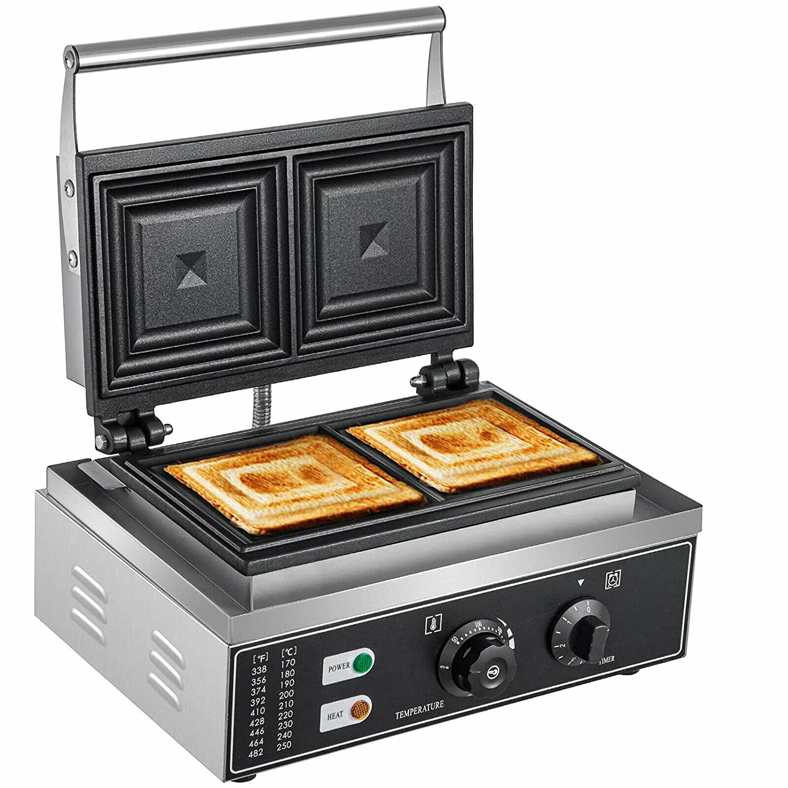 Electric Sandwich Press & Panini Maker - 2 Slice Toaster with Adjustable Timer, 1500W for Perfect Grilled Cheese & Paninis - Ideal for Home, Kitchen & Restaurant Use (Breakfast, Lunch & Quick Meals)