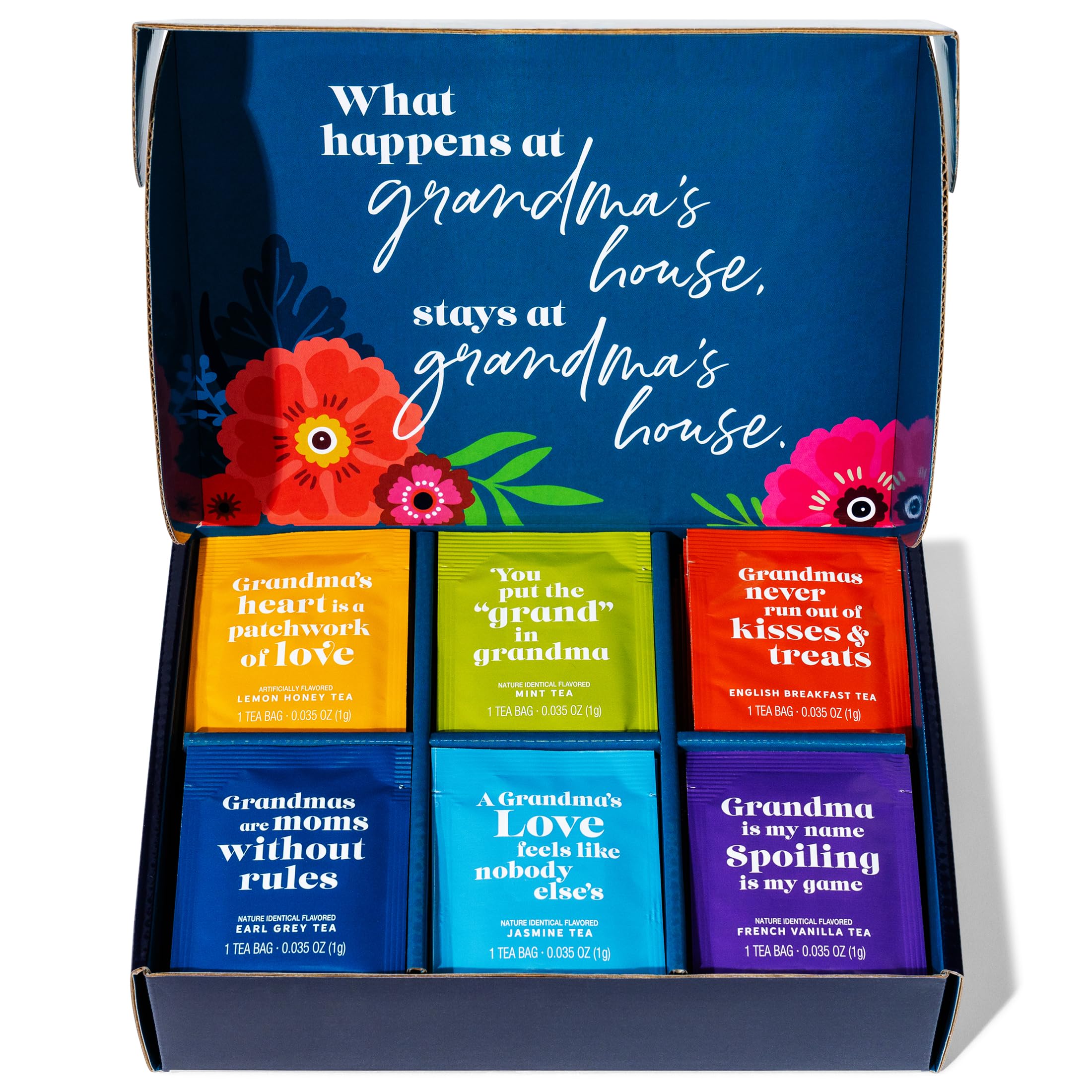 Thoughtfully Gourmet Tea Gift Set - 6 Flavor Tea Sampler with Inspirational Quotes | Perfect Grandma Gifts for Birthday, Mother's Day & Holidays (90 Count) - Ideal for Afternoon Tea, Relaxation & Heartwarming Moments