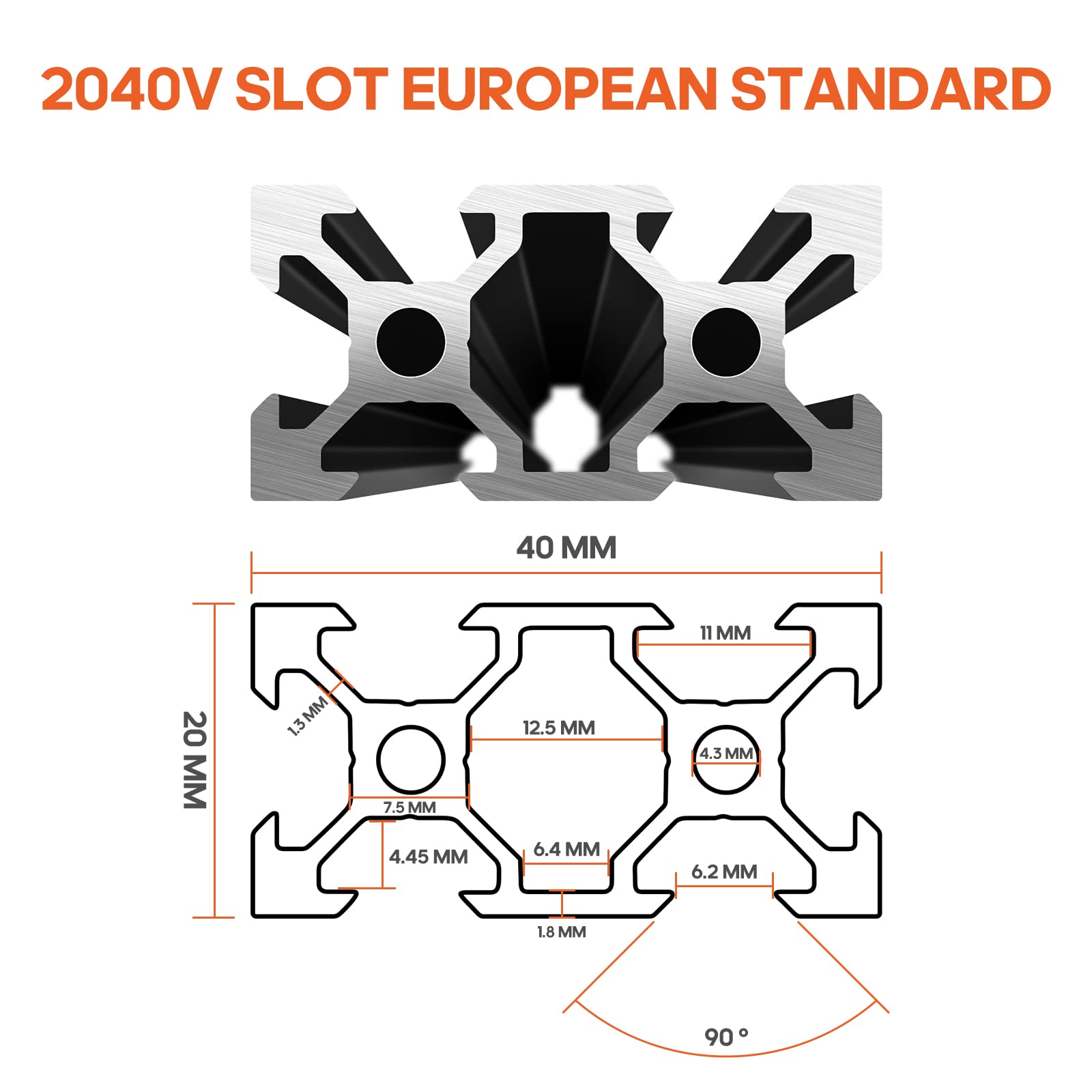 2040 V-Slot Anodized Aluminum Extrusion Linear Rail - European Standard Black (1220mm, 5Pcs) for 3D Printer Parts & CNC DIY Projects | Perfect for Maker Spaces, Robotics, and Industrial Automation