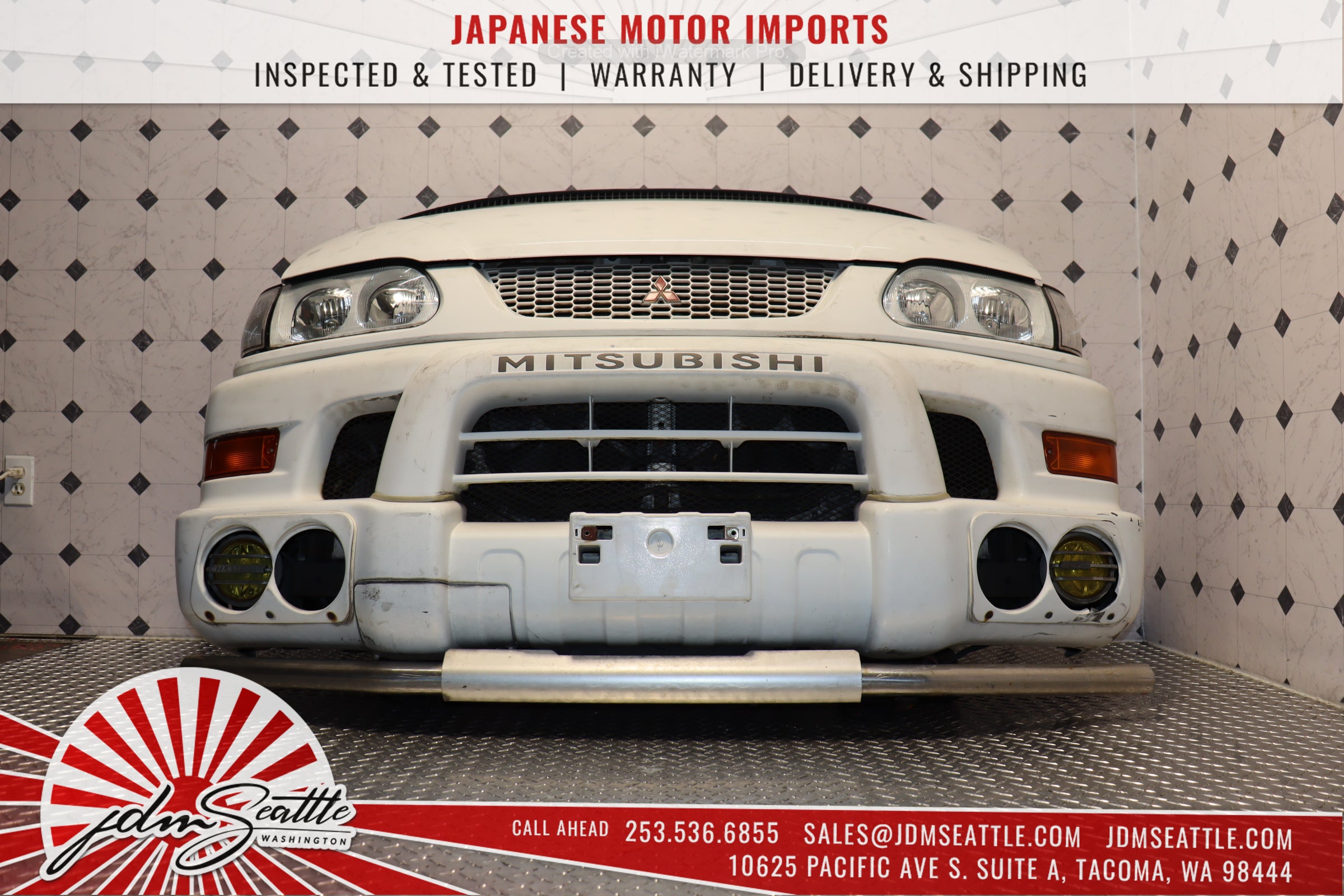 1997-2007 Mitsubishi Delica Front End Kit - Complete Nose Cut with Hood, Bumper & Headlights (White) | JDM Parts Replacement for Off-Road Adventures & Restoration Projects