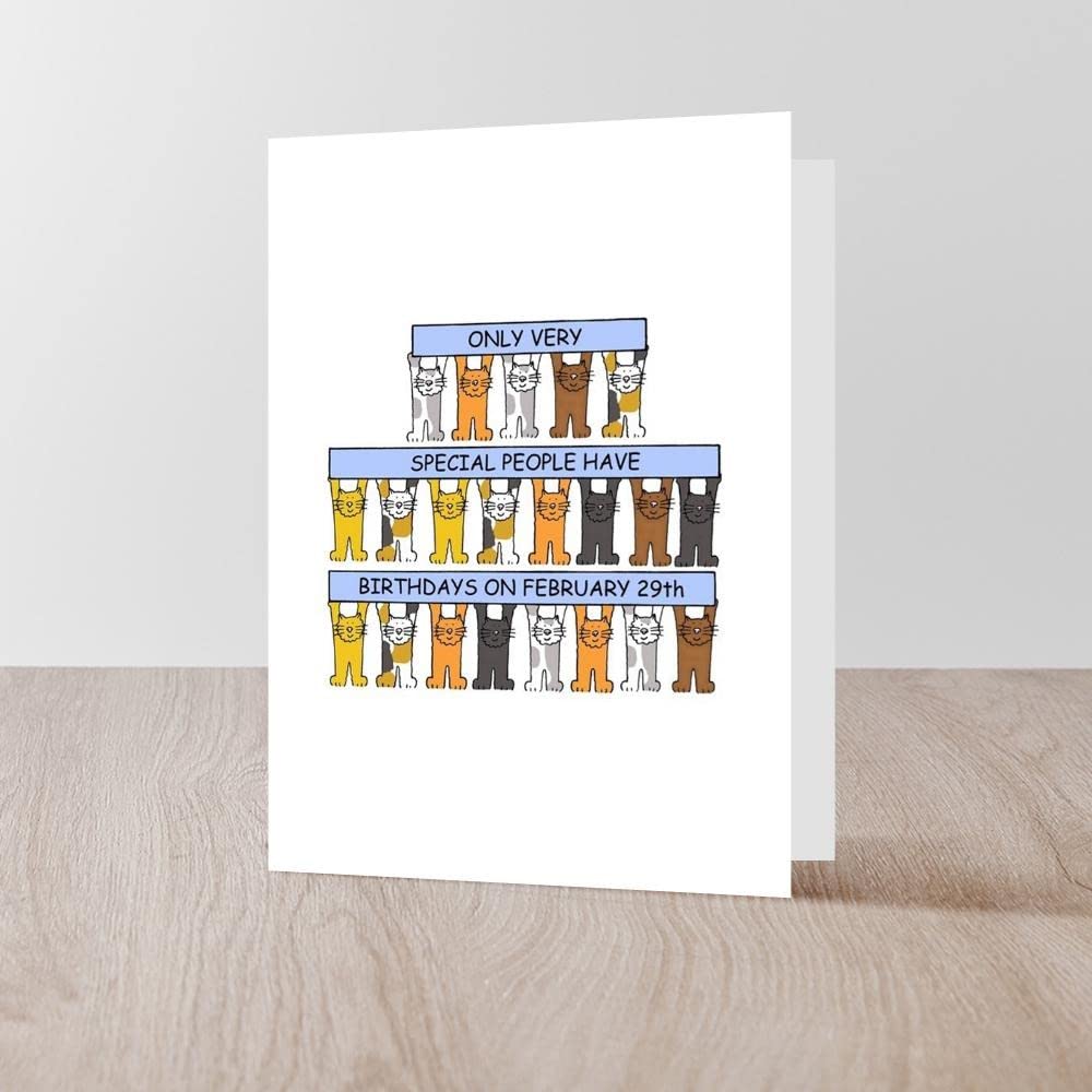 February 29th Birthday Cat Greeting Cards - Folded Glossy Greeting Card for Leap Year Birthdays | Perfect for Cat Lovers & Unique Birthday Celebrations