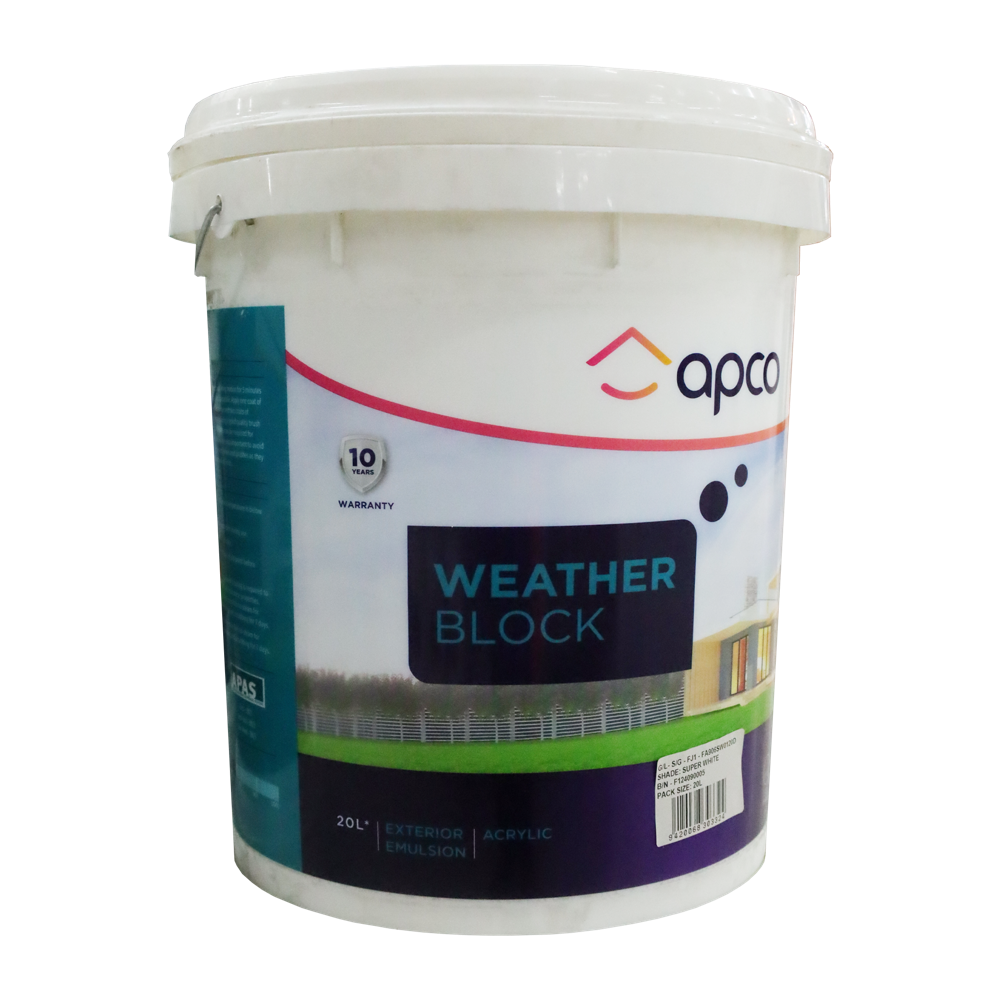 Apco Weatherblock Semi Gloss Acrylic White Paint 20L - Premium Exterior/Interior Paint for Home, Fence & Wood Protection - Weather-Resistant Coating for All Seasons