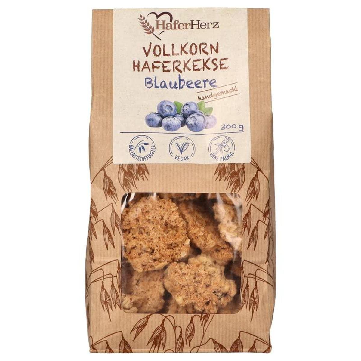Organic Whole Grain Oat Cookies with Blueberries, 300g - Healthy Snack for Breakfast, Office & On-the-Go