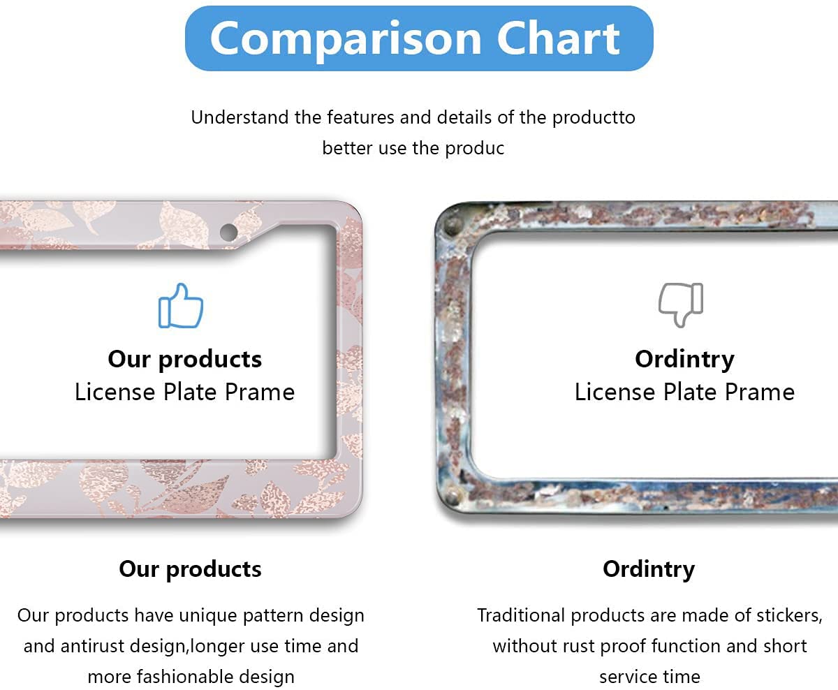 Rose Gold Floral License Plate Frame - Elegant Aluminum Metal License Plate Cover Holder for US Cars & Trucks - Perfect for Women & Men Auto Decoration - Great for Weddings, Gifts & Vehicle Customization