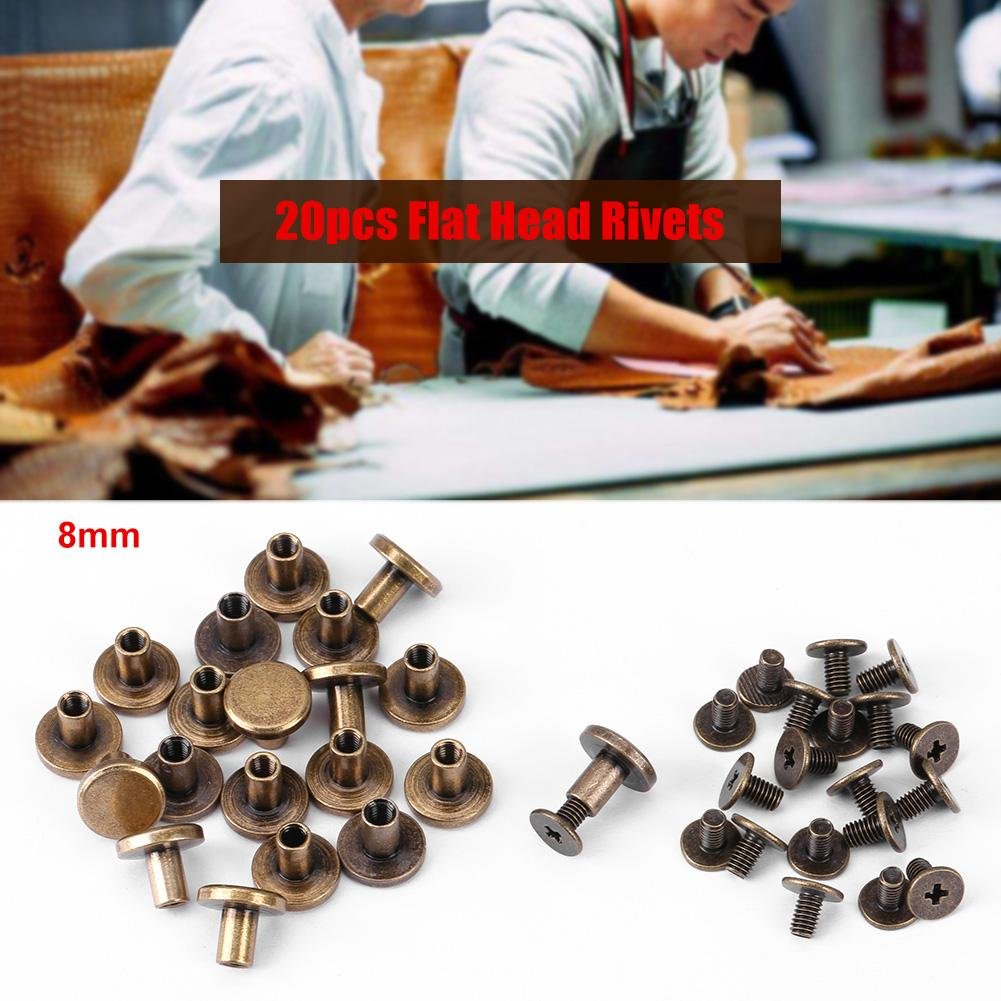 20Pcs Flat Leather Rivets Chicago Binding Screws Posts Assortment Kit - 8mm Metal Fasteners for Scrapbooking, Photo Albums, Leather Repair & DIY Crafts | Perfect for Bookbinding, Handmade Journals & Leatherworking Projects