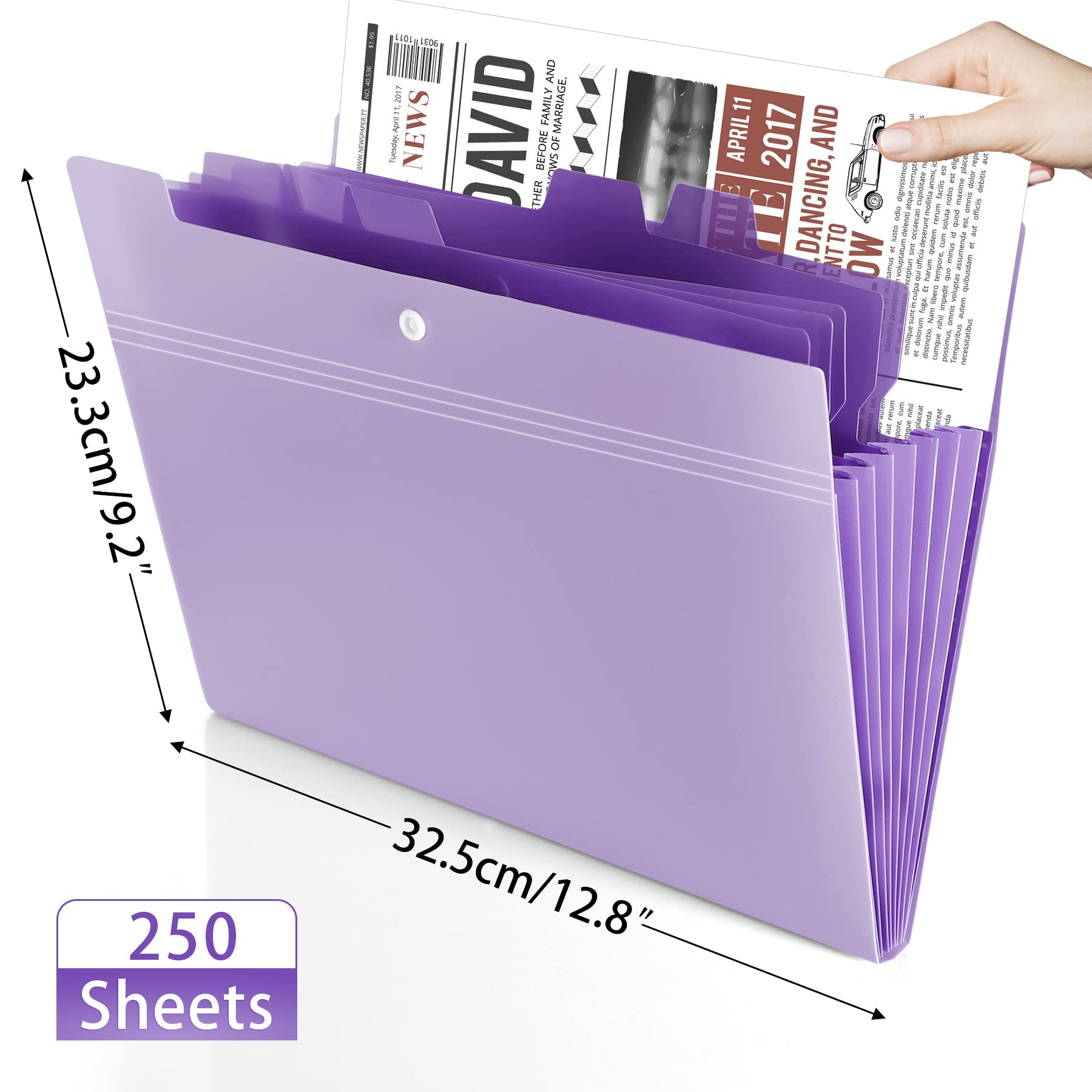 Antner 8-Pocket Expanding File Folder with 12 Sticky Labels - Letter Size Accordion Organizer with Snap Closure - Purple A4 Document Holder for Home, School & Office - Perfect for Bills, Receipts & Paperwork Organization