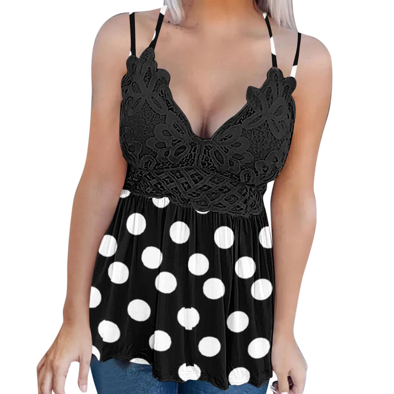 Women's Summer Loose Fit V-Neck Lace Tank Tops - Breathable Sleeveless Blouse with Side Slits for Casual Wear, Beach Outfits & Vacation Essentials
