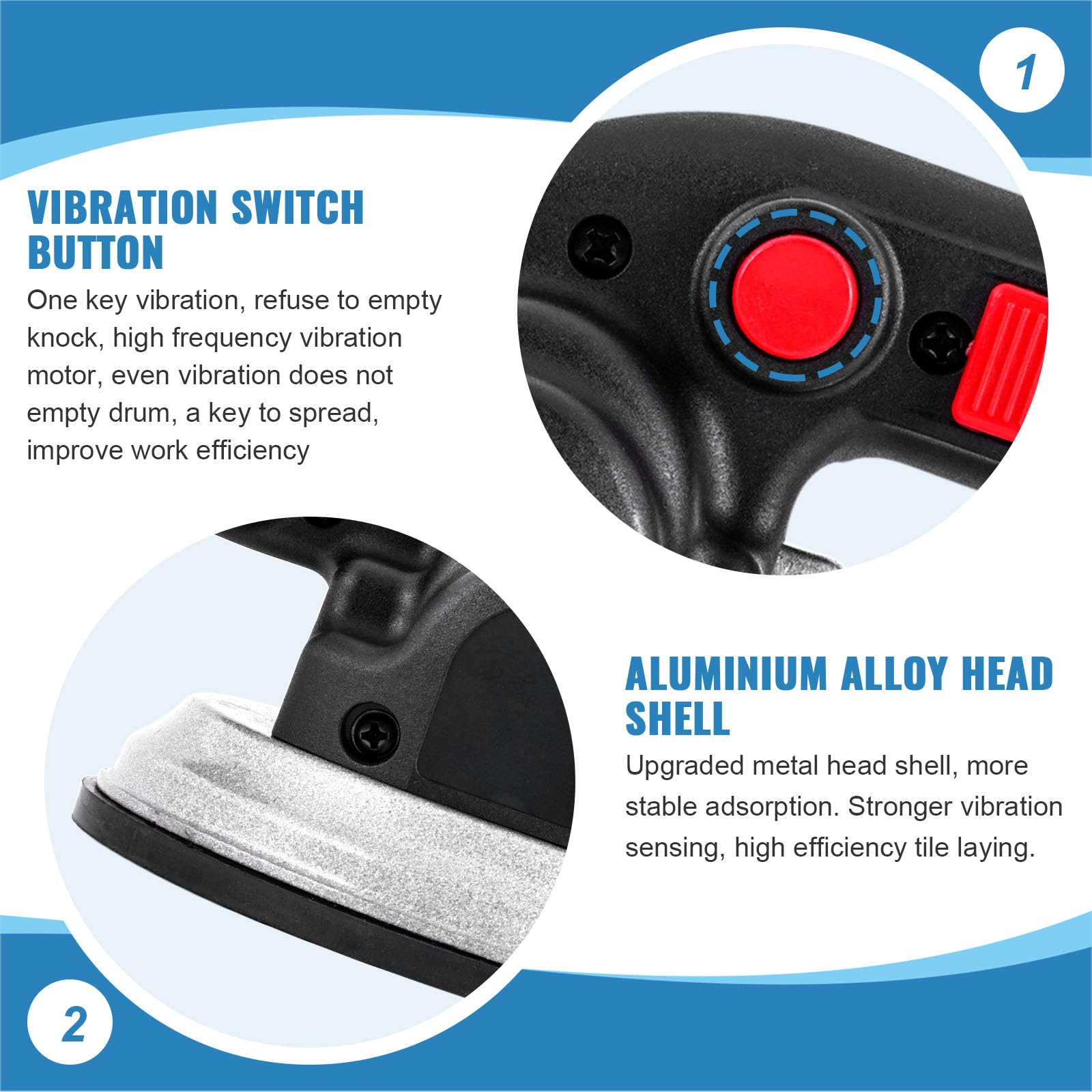 MXBAOHENG 6-Speed Tile Vibrator 19000VPM 4500mAh with Suction Cup, 100kg Load Capacity for 30-120cm Ceramic Tiles (2 Batteries Included) - Perfect for Tile Installation, Renovation & DIY Projects