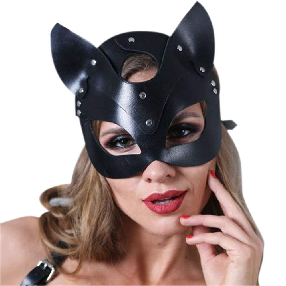 Yeawooh Leather Cat Mask for Women - Halloween Catwoman Cosplay Mask, Carnival Party Costume Accessory - Perfect for Halloween Parties, Cosplay Events & Themed Gatherings
