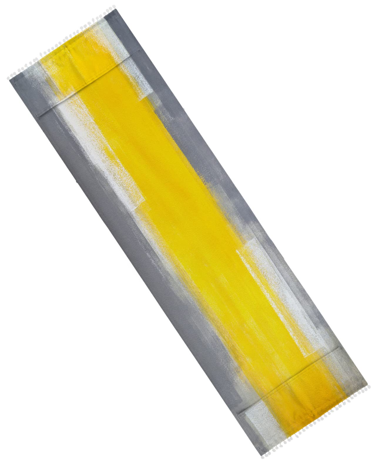 Yellow and Grey Farmhouse Abstract Art Coffee Table Runner - 28x67in Rectangle Tablecloth with Storage Pockets for Living Room, Microwave Oven Cover & Toaster Protector - Perfect for Rustic Home Decor, Kitchen Appliance Protection and Dining Table Styling
