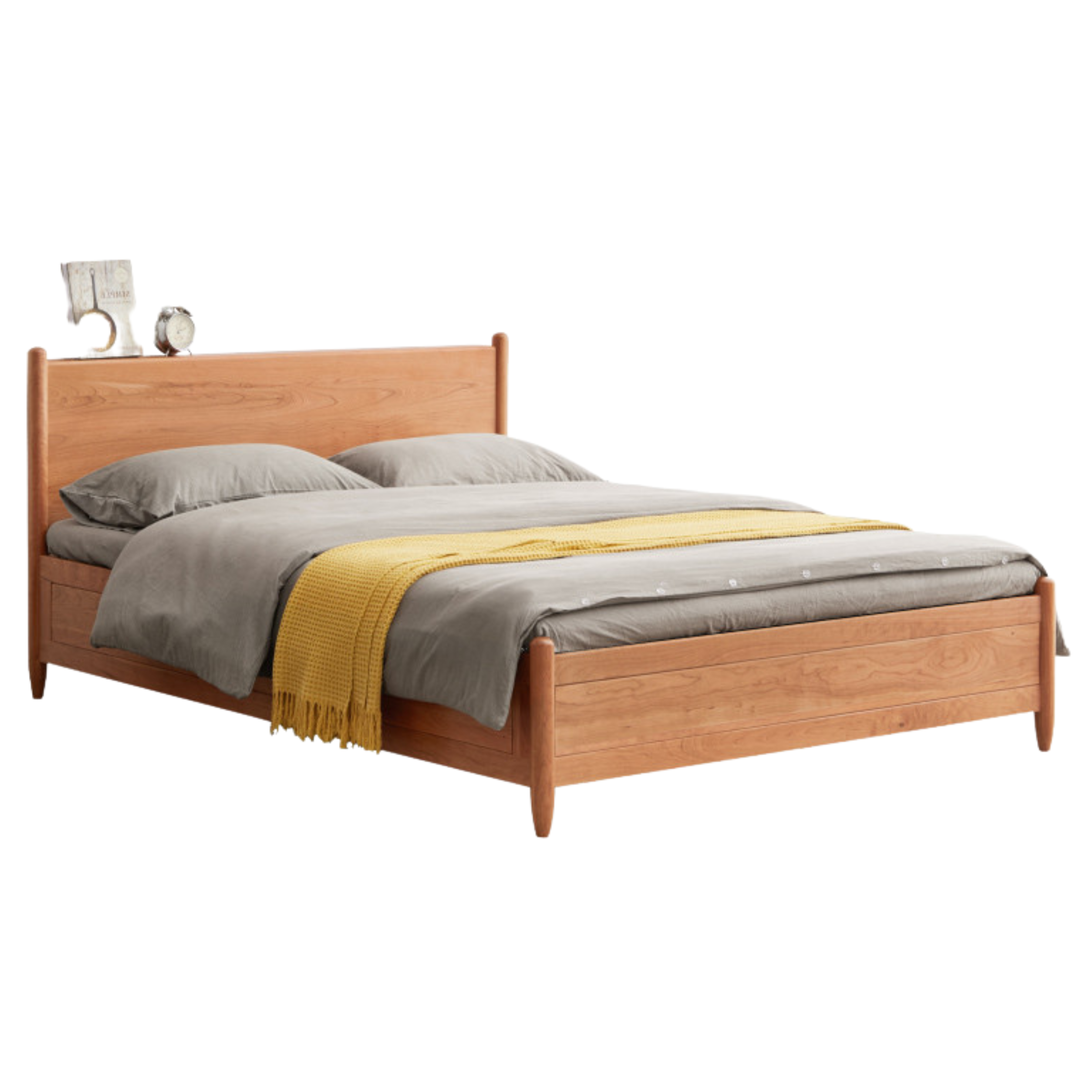 Solid Oak, Black Walnut & Cherry Wood Bed Frame - Handcrafted Queen Size Wooden Bed with Sturdy Slat Support - Perfect for Master Bedroom, Guest Room or Rustic Cabin Decor