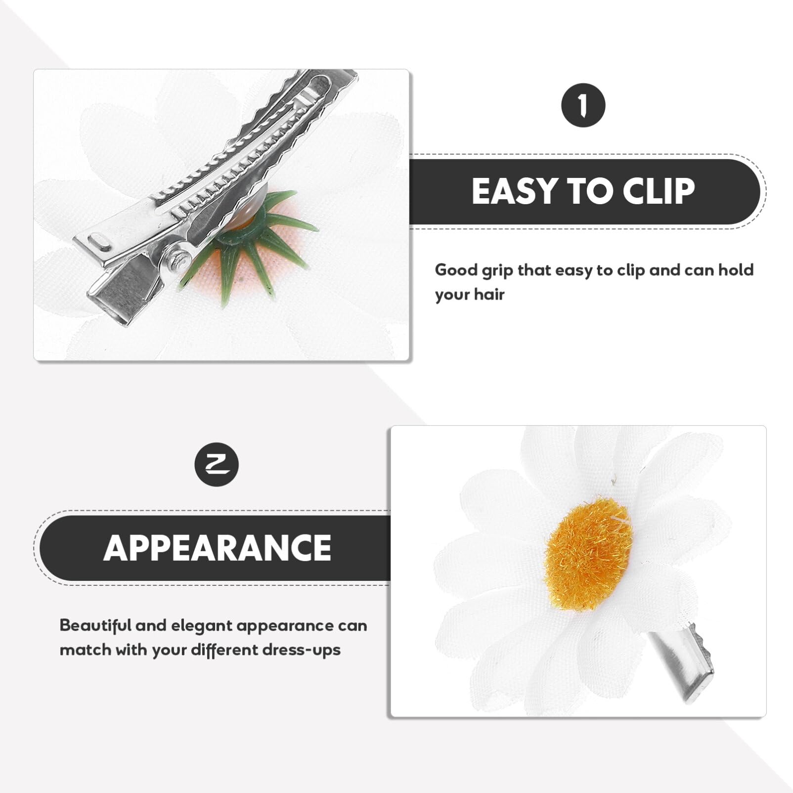 Lurrose Daisy & Sunflower Hair Clips for Women - 10PCS Floral Hair Accessories for Bridal, Wedding, Teens, Girls - Beach Hair Clips for Summer, Party, Home Decor (White)