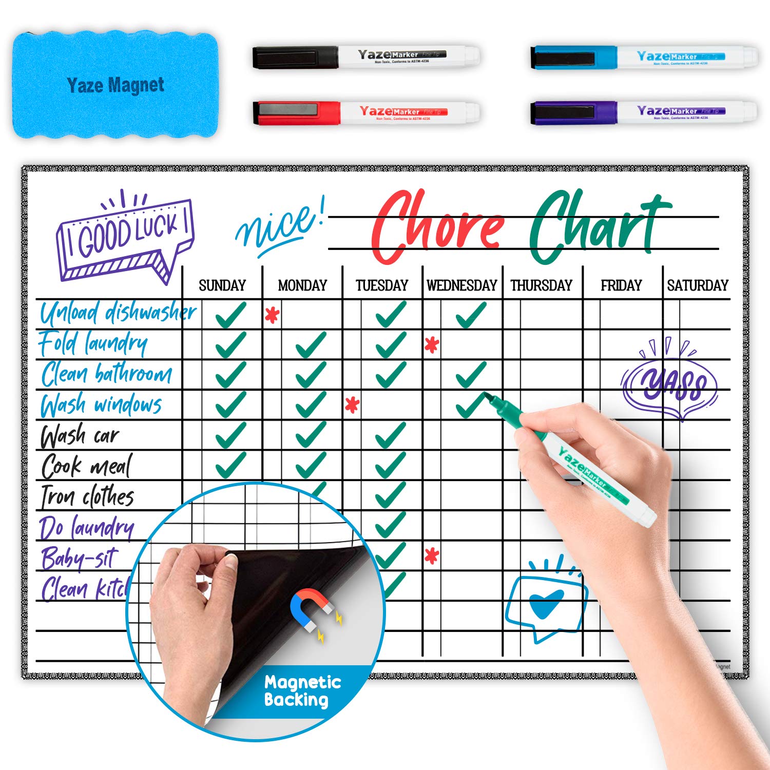 Magnetic Dry Erase Chore Board for Kids - 17x12