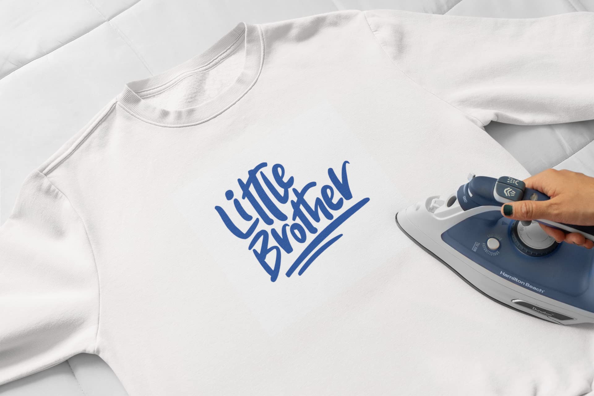 Little Brother Iron On Decal - Heat Transfer Vinyl Patch for Family Shirts - HTV Graphic Ready to Press - Flamingo Pink Glitter Design - Perfect for DIY T-Shirts, Hoodies & Gifts