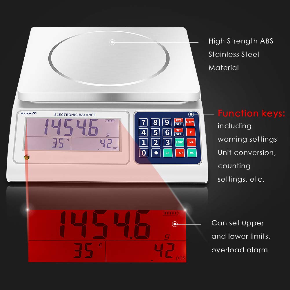 High Precision Industrial Counting Scale - 30kg/66lb Capacity, 0.5g/0.0011lb Accuracy with RS232 Port for Computer/Printer Connection | Digital Lab Scale for Jewelry, Pharmacy, Warehouse & Manufacturing