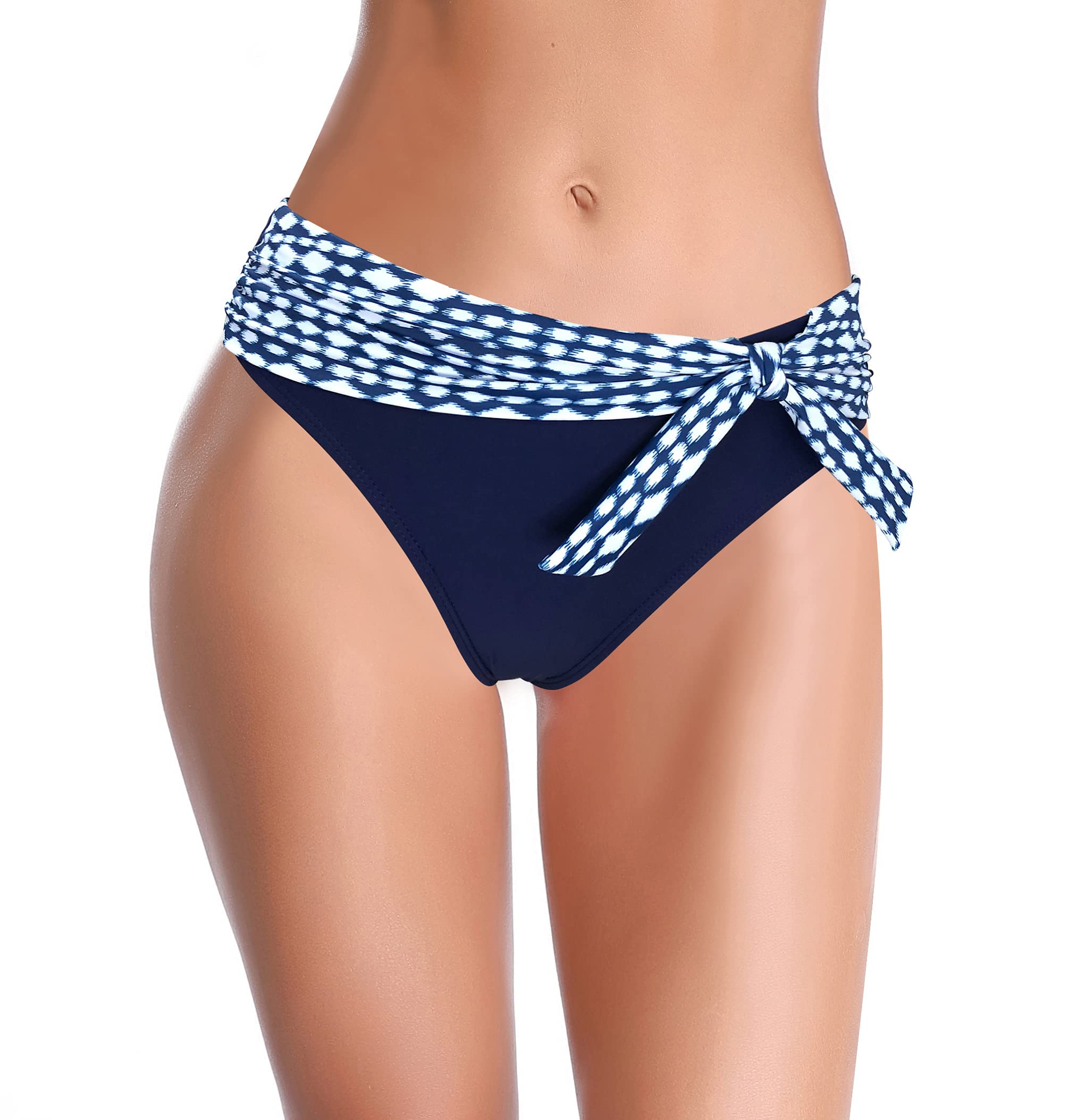 SHEKINI Women's Cheeky Bikini Bottom - Tummy Control Swimwear with Printed Knot Design for Beach, Pool & Summer Vacations