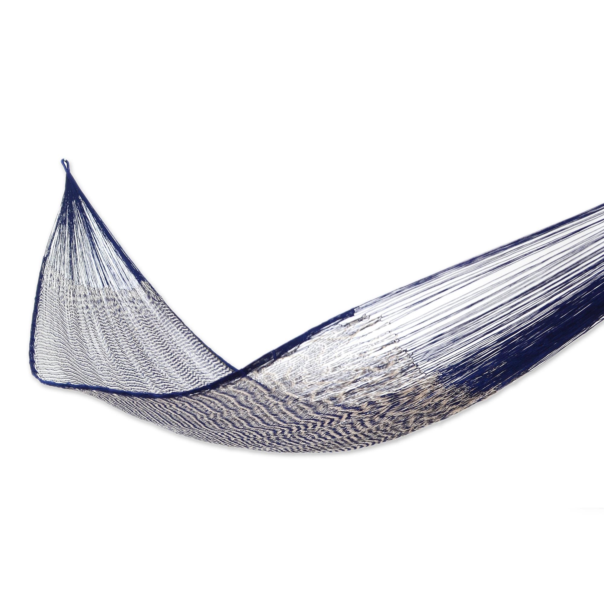 XL Double Mayan Cotton Hammock - Handwoven Blue & Purple 'Ocean Waves' Design for 2 Persons | Perfect for Backyard, Beach & Camping Relaxation
