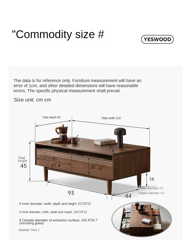 Premium Black Walnut Solid Wood Coffee Table - Handcrafted Modern Living Room Centerpiece for Home Decor & Entertaining