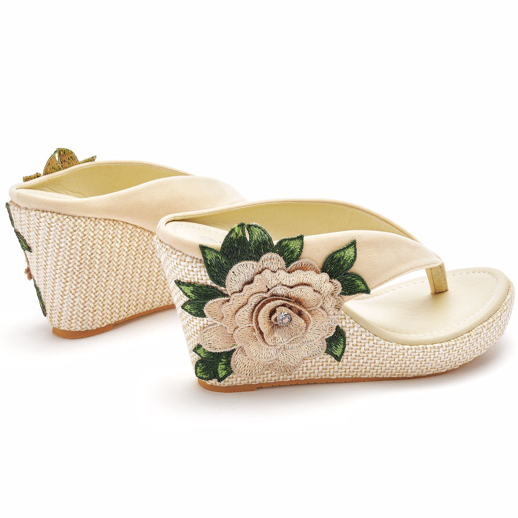 Crystal Queen Women's Bohemian Wedge Sandals - Comfortable Flip Flops with Platform for Beach, Summer & Casual Wear
