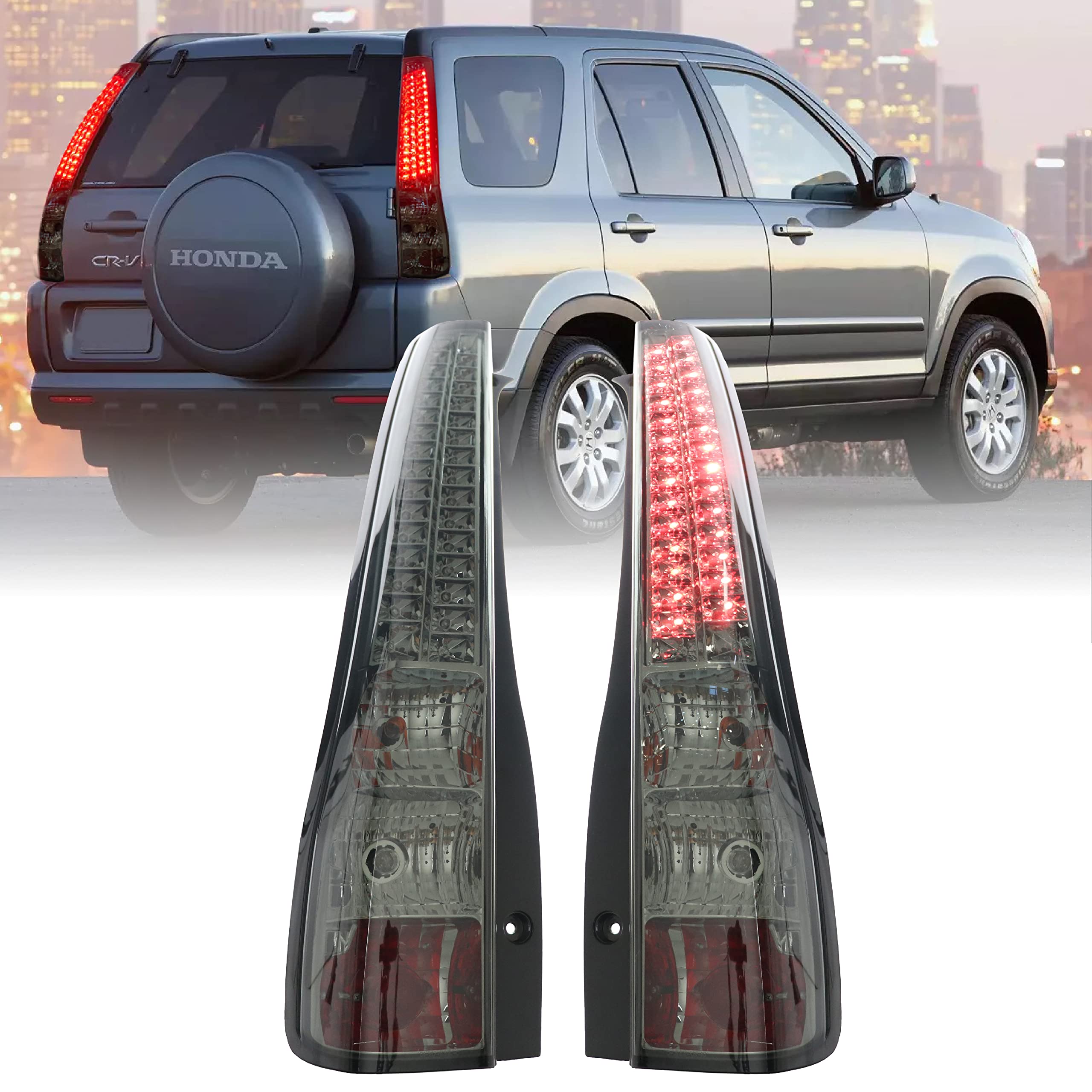 Smoke LED Tail Lights for 2002-2006 Honda CR-V - DEPO USR DEPO 02-06 CRV Rear Lamps Set (Left & Right) - Enhanced Visibility & Style for Night Driving & Custom Car Upgrades