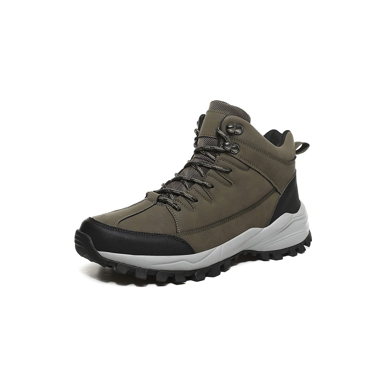 **Men's Waterproof Leather Snow Boots - Warm Plush Ankle Boots for Outdoor Hiking & Work - Non-Slip Winter Boots for Men (Green, Size 15) - Perfect for Snowy Weather & Rugged Terrains**