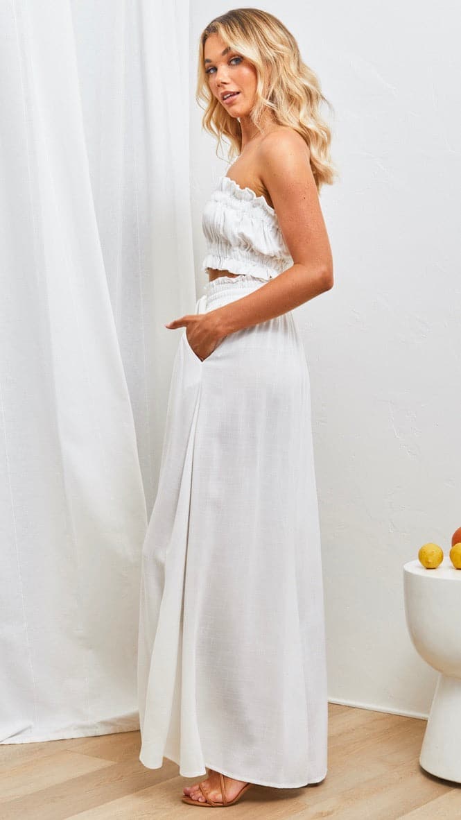 Avery Wide Leg Pants for Women - High Waisted Linen Trousers, Comfortable White Summer Pants for Casual Wear, Office & Vacation