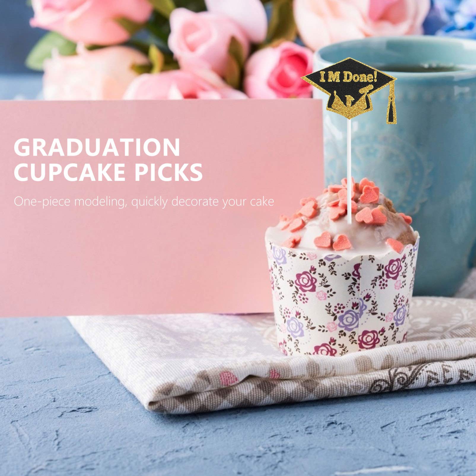 10pcs Graduation Cake Toppers - Edible Cake Decorations for Graduation Party, Cupcake Picks, Dessert Inserts - Perfect for Graduation Cakes, Cupcakes & Celebration Desserts (Graduation Party Decor, School Celebration)