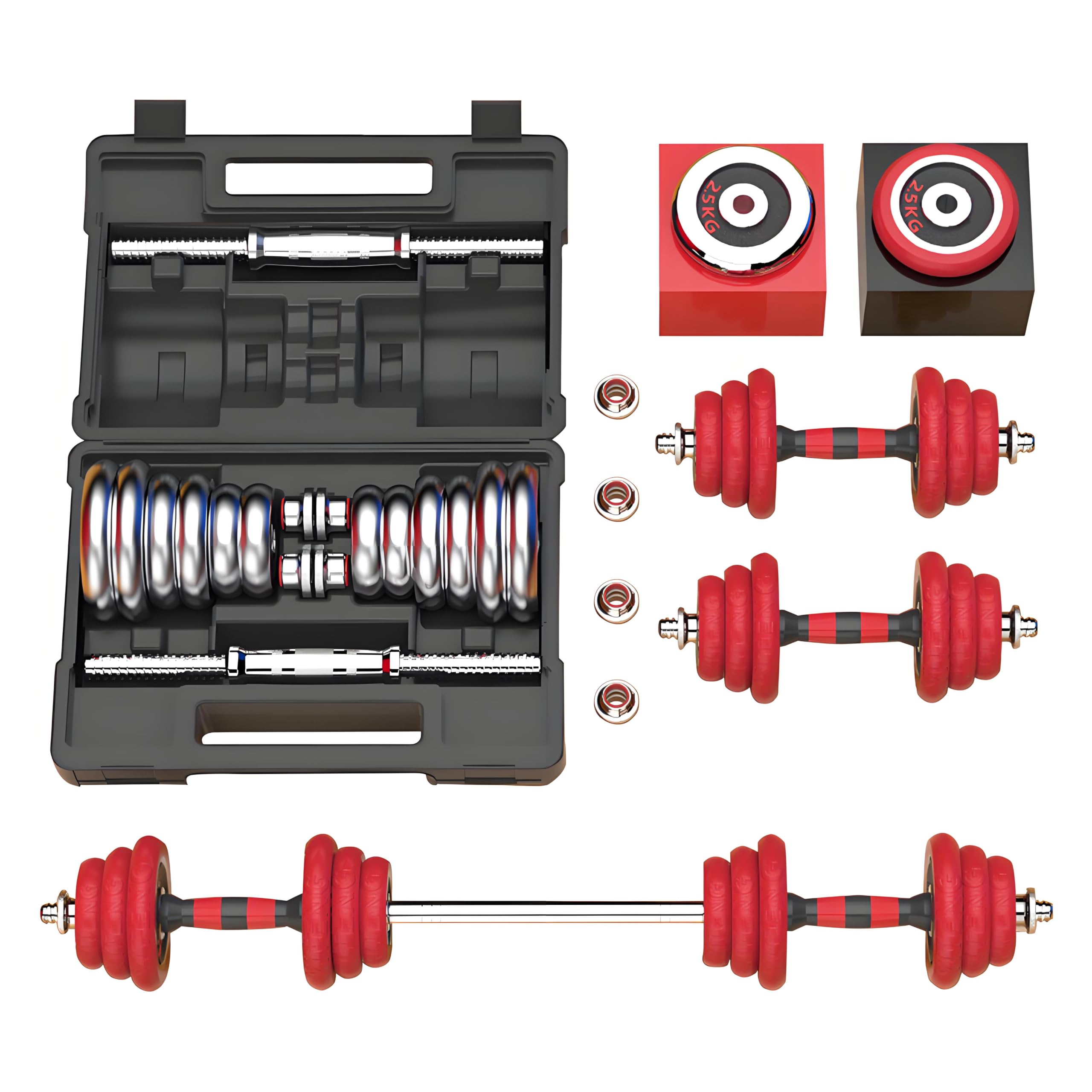 HAKENO Adjustable Dumbbell Set - 3-in-1 Cast Iron Free Weights with Anti-Slip Metal Handle & Connecting Rod for Home Gym, Strength Training, Full Body Workout | Perfect for Weight Lifting, CrossFit, and Muscle Building at Home