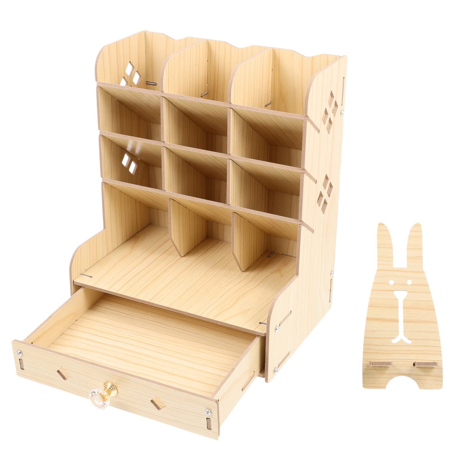 ibasenice Wooden Desktop Organizer - Multi-Purpose Phone Stand & Pen Holder with Storage Compartments | Perfect for Office, Home Desk, and School Stationery Organization