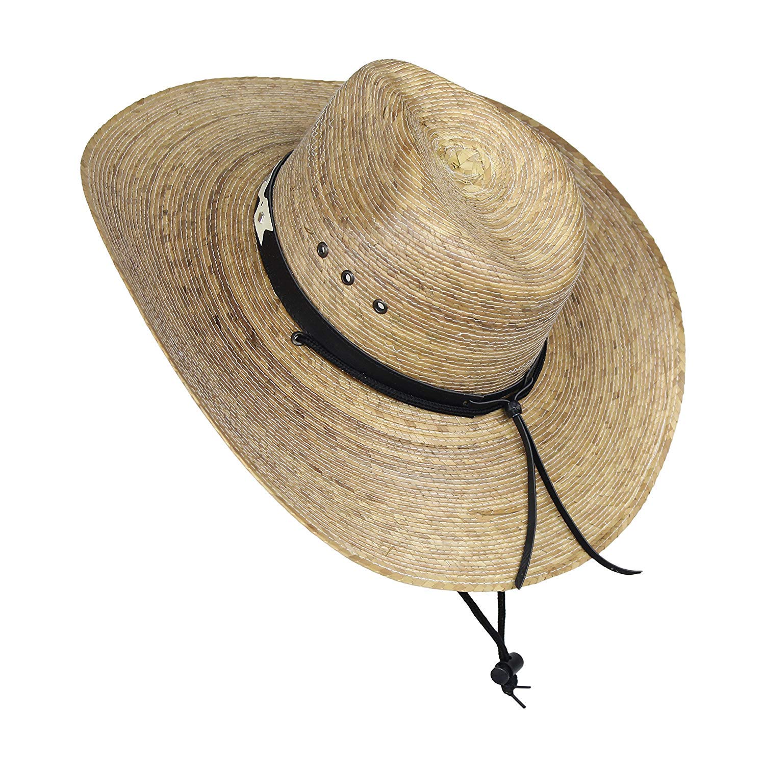 Authentic Large Mexican Palm Leaf Cowboy Hat with Adjustable Chin Strap - Natural Sombrero for Men - Perfect for Outdoor Festivals, Beach Vacations & Western Style