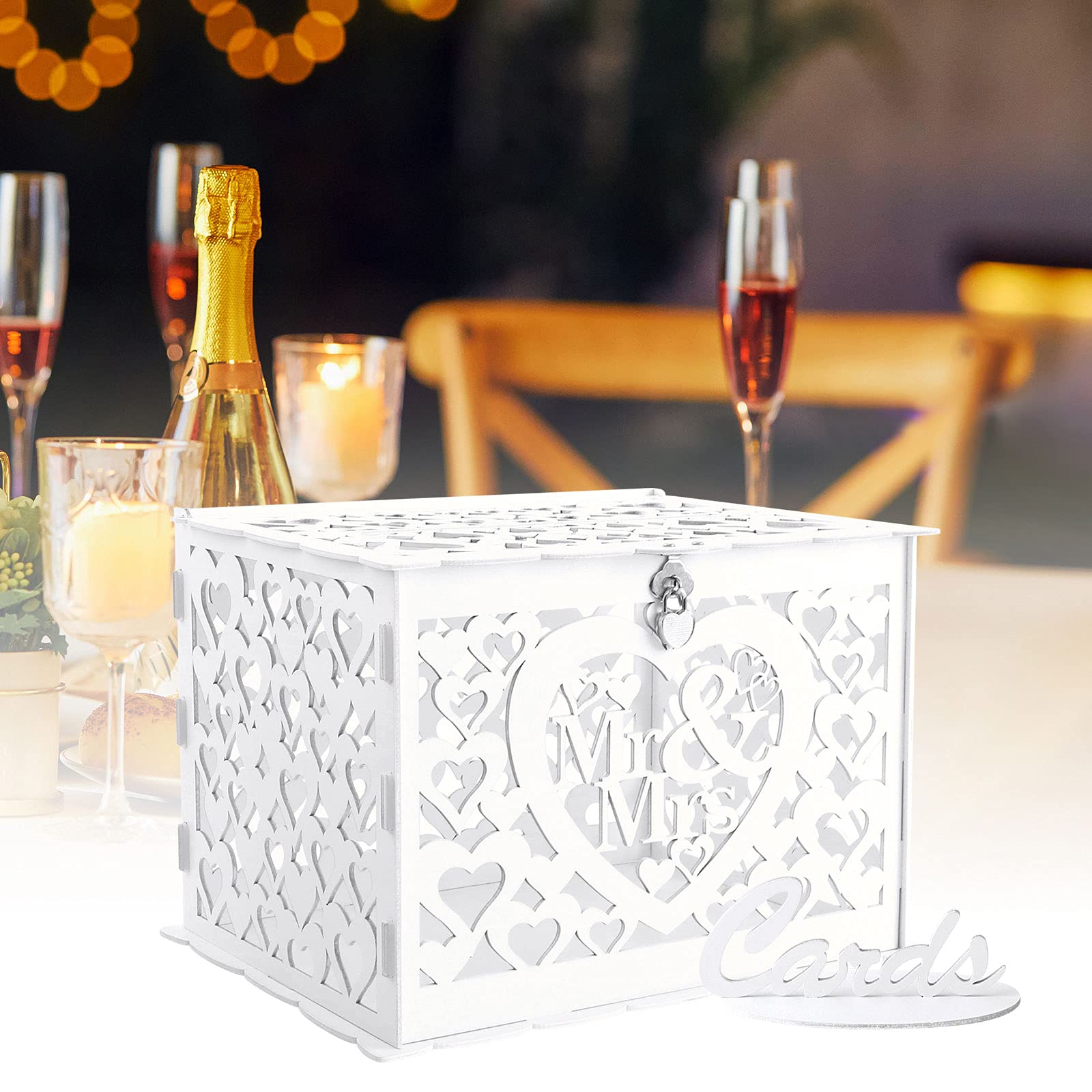 Benjia Rustic Wooden Wedding Gift Card Holder with Lock & Slot - Large Money Envelope Box for Reception, Anniversary & Birthday Parties (Mr & Mrs Style, White) | Perfect for Wedding Favors, Bridal Showers & Special Occasion Gift Collections